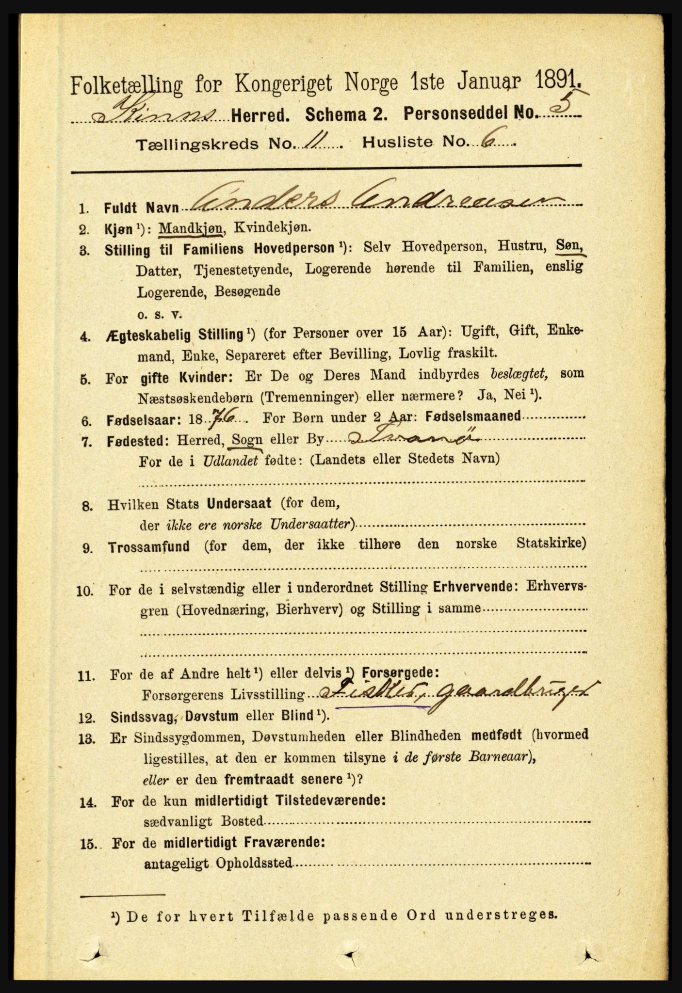 RA, 1891 census for 1437 Kinn, 1891, p. 4094