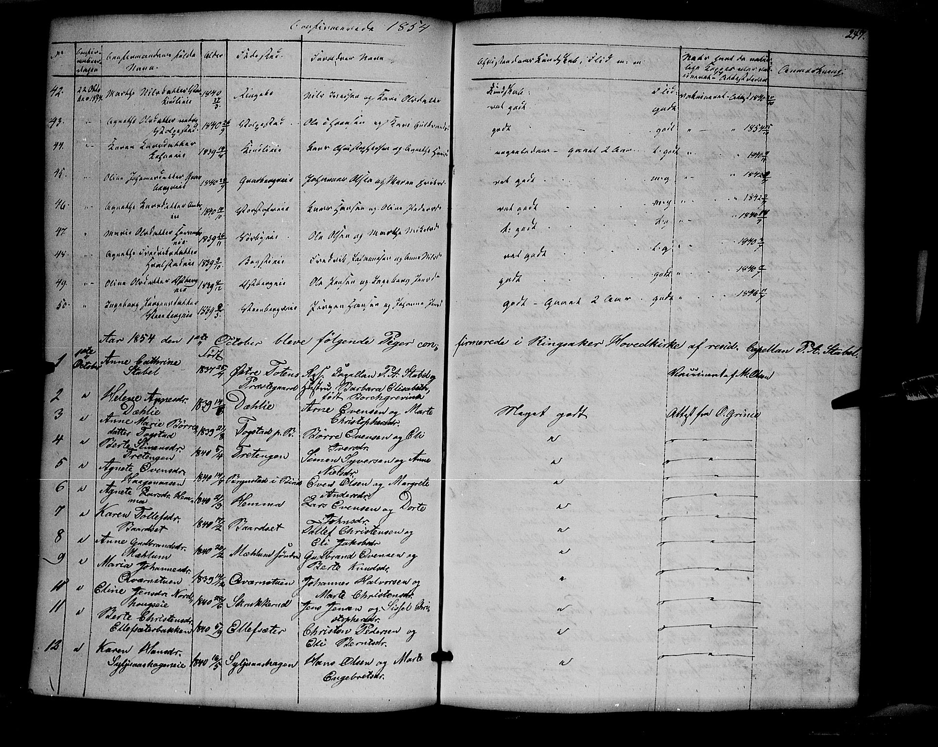 Ringsaker prestekontor, SAH/PREST-014/K/Ka/L0009: Parish register (official) no. 9, 1850-1860, p. 247