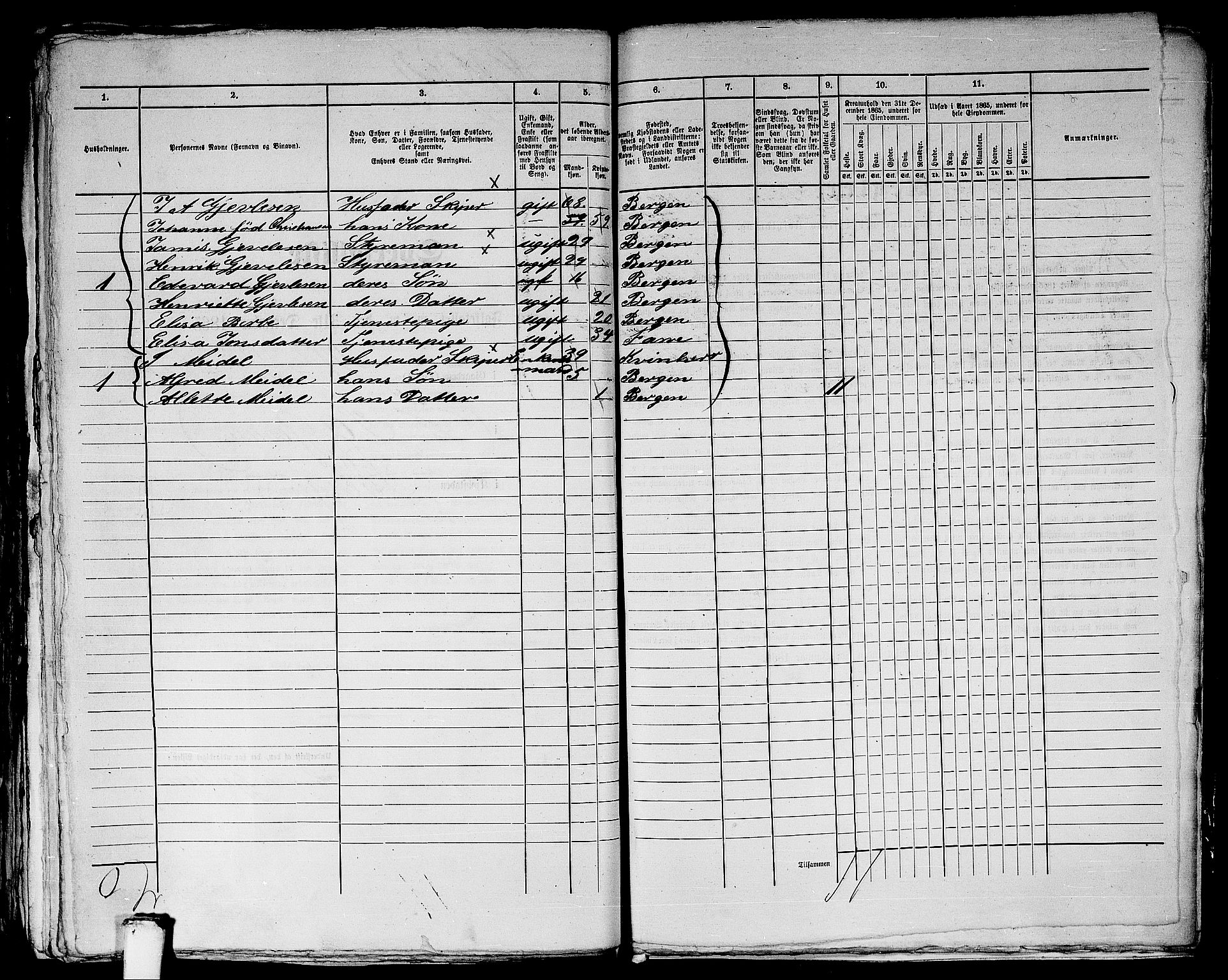 RA, 1865 census for Bergen, 1865, p. 4074