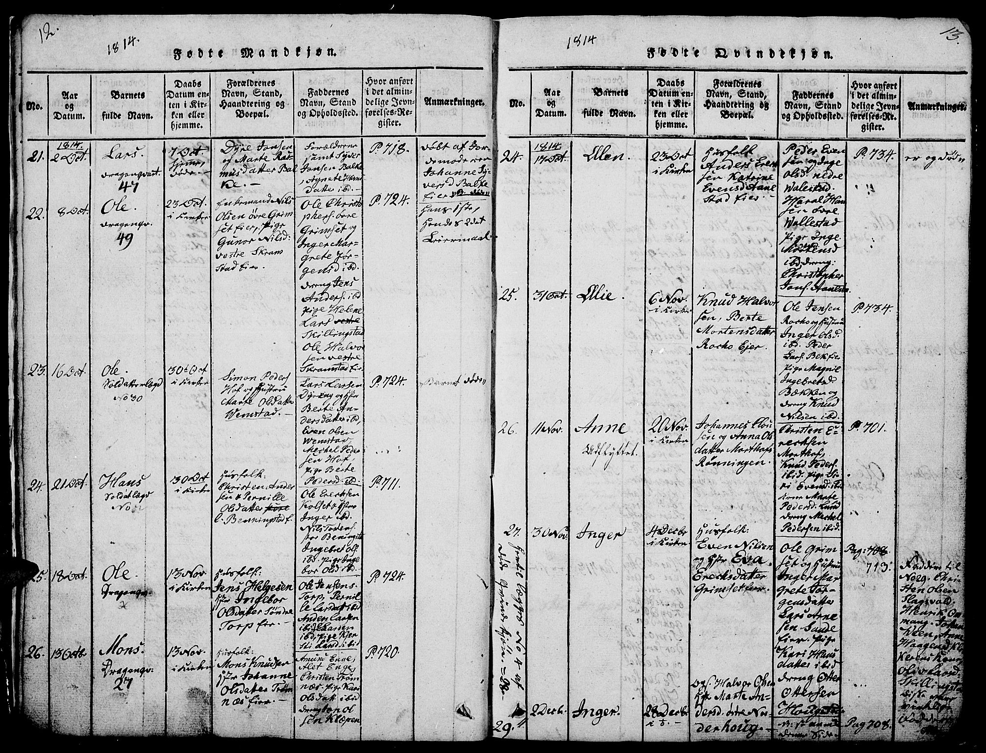 Løten prestekontor, AV/SAH-PREST-022/L/La/L0001: Parish register (copy) no. 1, 1812-1832, p. 12-13