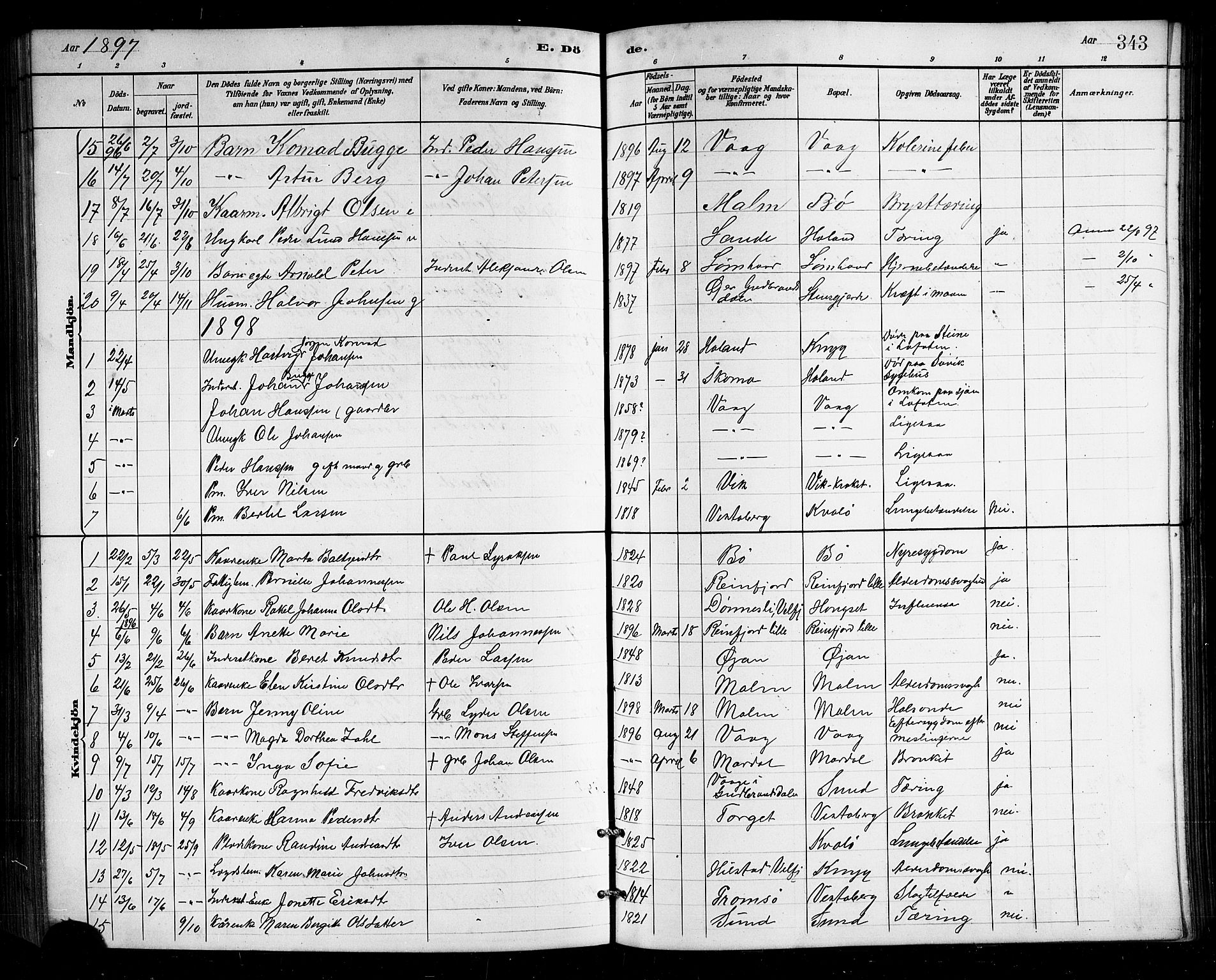 Ministerialprotokoller, klokkerbøker og fødselsregistre - Nordland, SAT/A-1459/812/L0188: Parish register (copy) no. 812C06, 1884-1912, p. 343