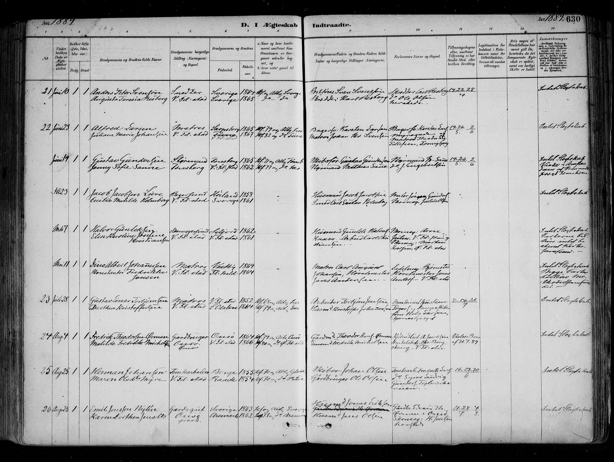 Fredrikstad domkirkes prestekontor Kirkebøker, AV/SAO-A-10906/F/Fa/L0004: Parish register (official) no. 4, 1878-1907, p. 630