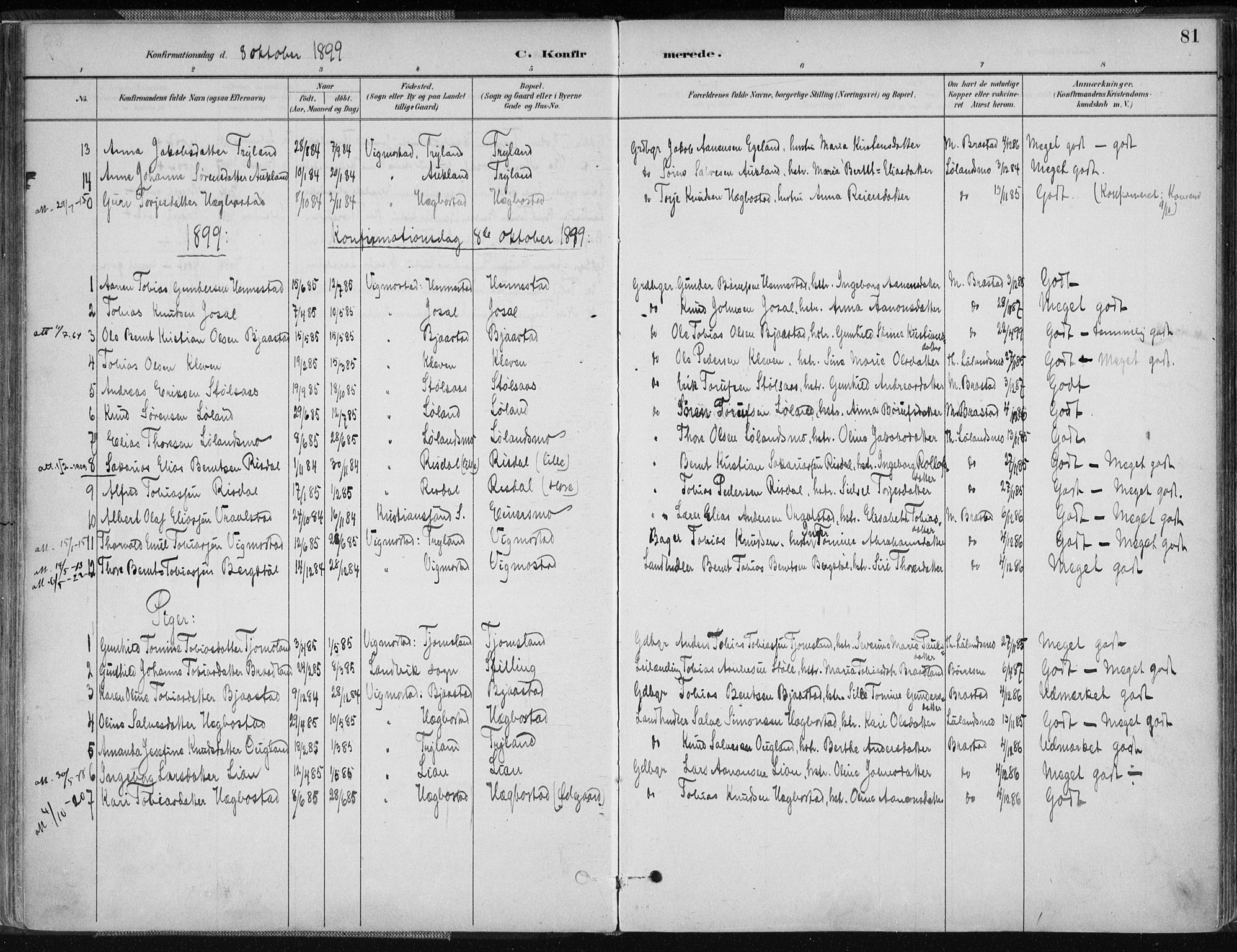 Nord-Audnedal sokneprestkontor, SAK/1111-0032/F/Fa/Fab/L0003: Parish register (official) no. A 3, 1882-1900, p. 81