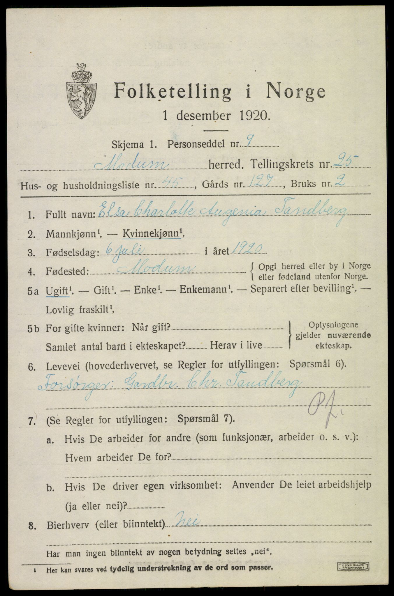 SAKO, 1920 census for Modum, 1920, p. 25261