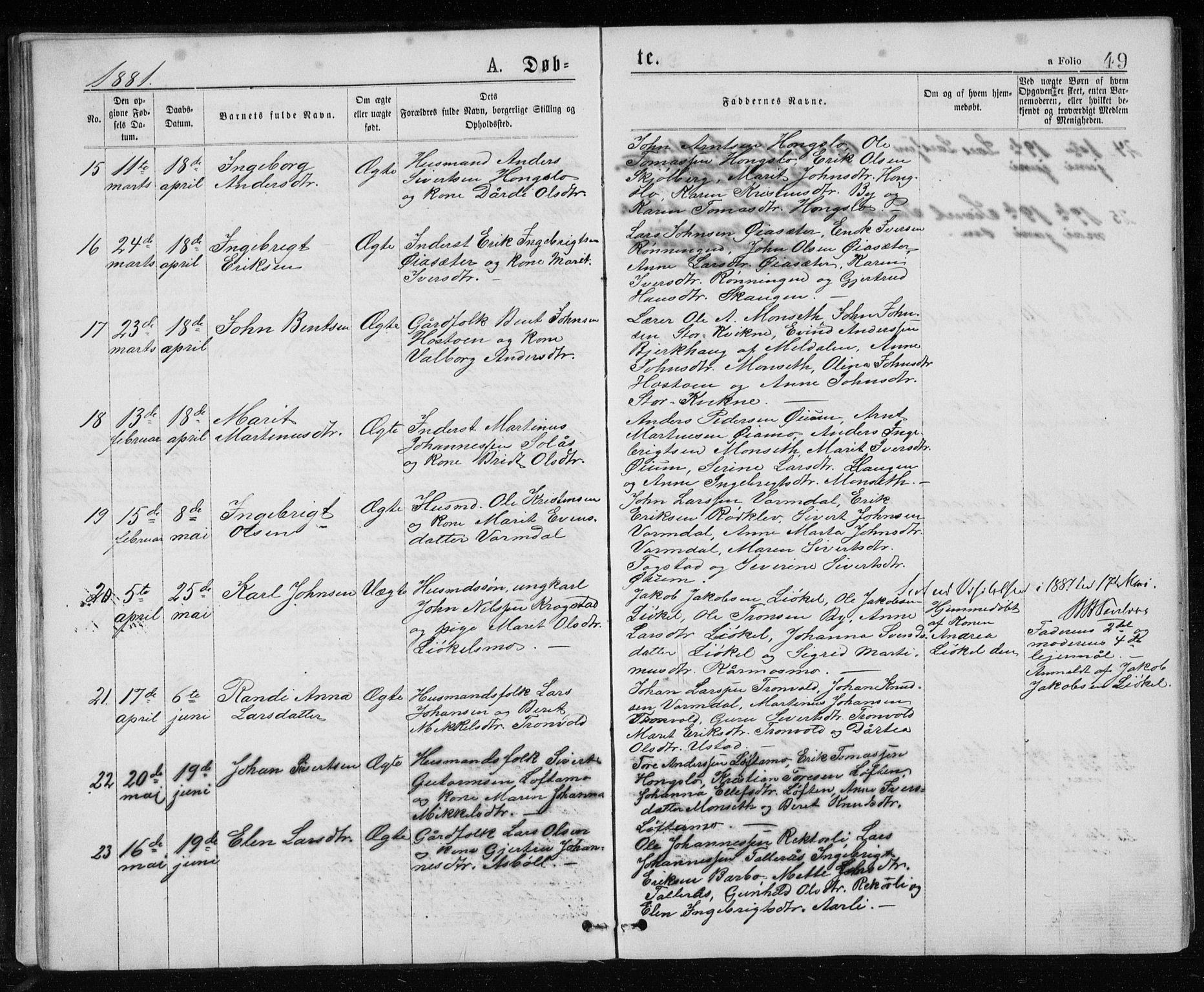 Ministerialprotokoller, klokkerbøker og fødselsregistre - Sør-Trøndelag, AV/SAT-A-1456/671/L0843: Parish register (copy) no. 671C02, 1873-1892, p. 49