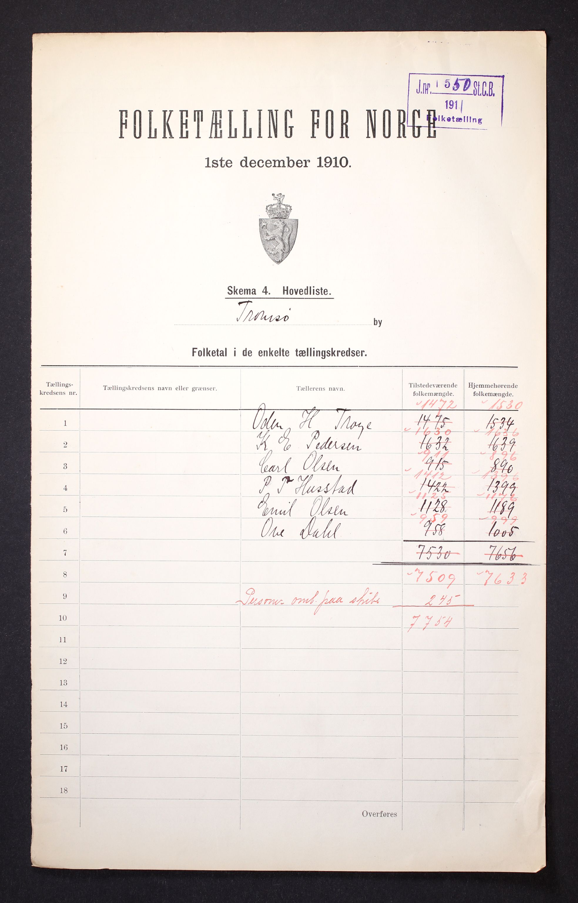 RA, 1910 census for Tromsø, 1910, p. 2