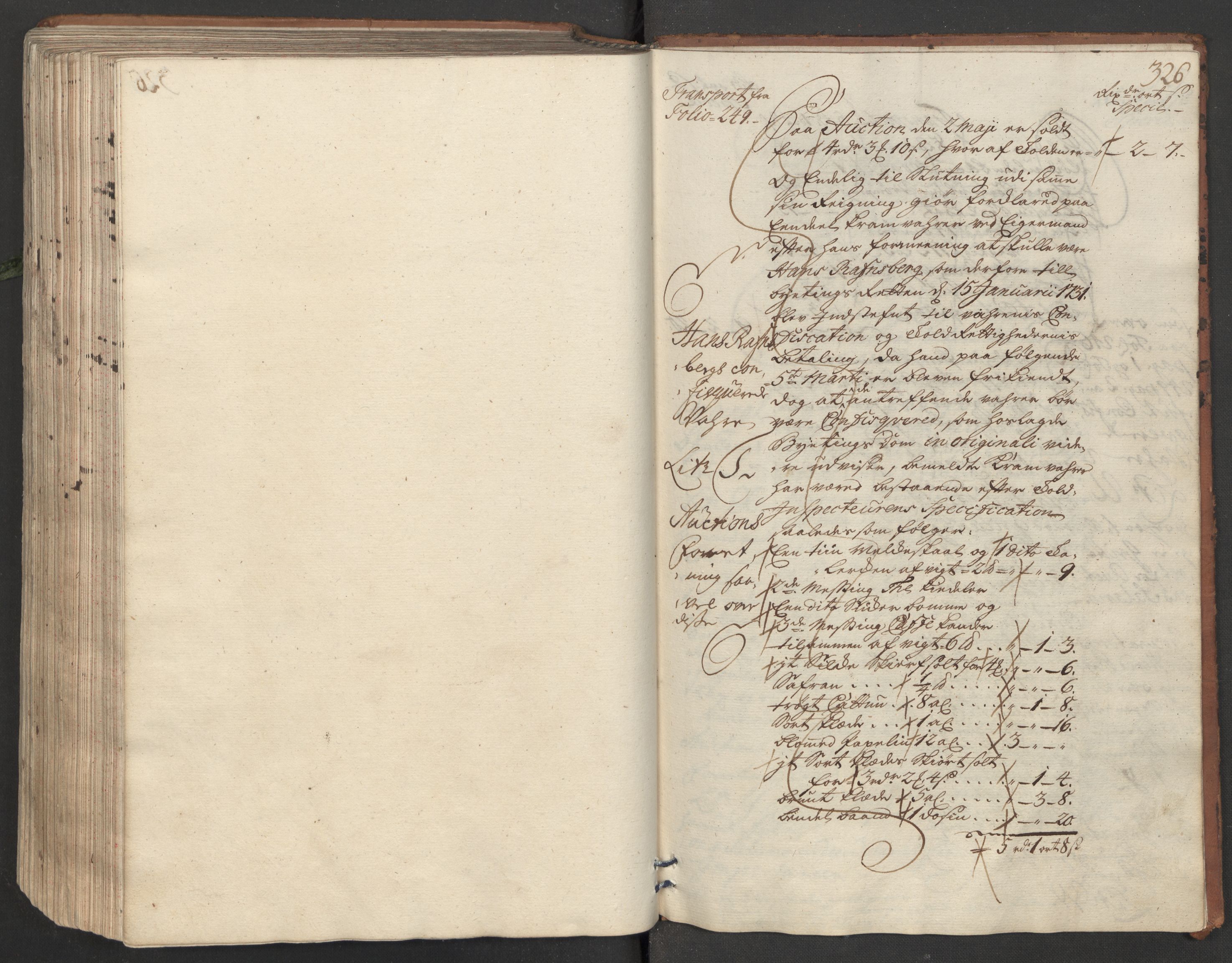 Generaltollkammeret, tollregnskaper, AV/RA-EA-5490/R26/L0016/0001: Tollregnskaper Bergen A / Inngående hovedtollbok, 1731, p. 325b-326a