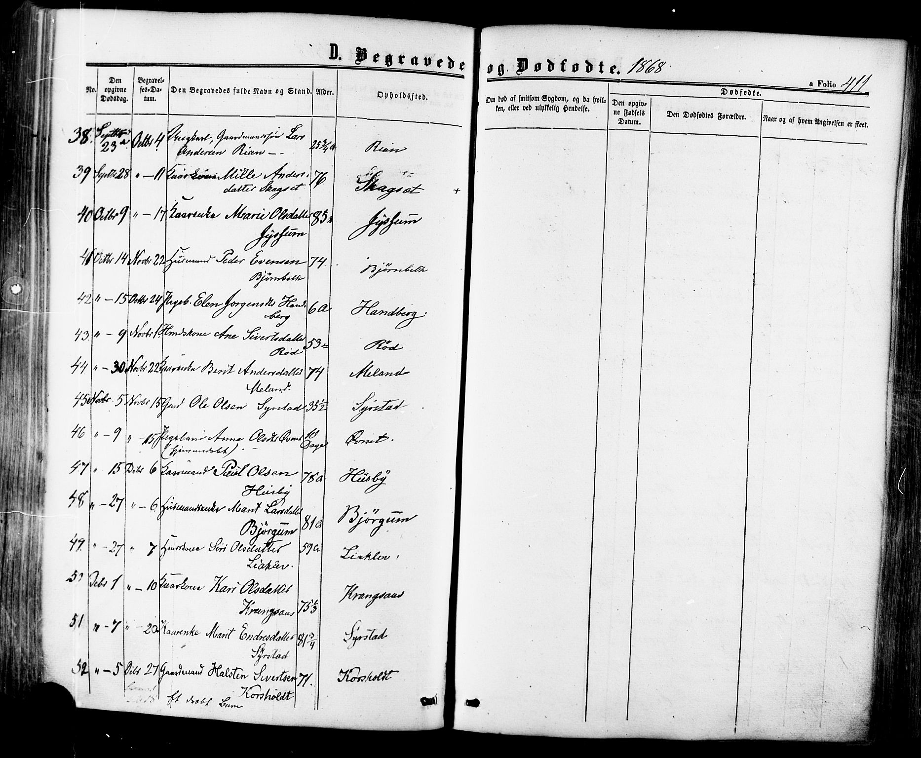Ministerialprotokoller, klokkerbøker og fødselsregistre - Sør-Trøndelag, SAT/A-1456/665/L0772: Parish register (official) no. 665A07, 1856-1878, p. 411