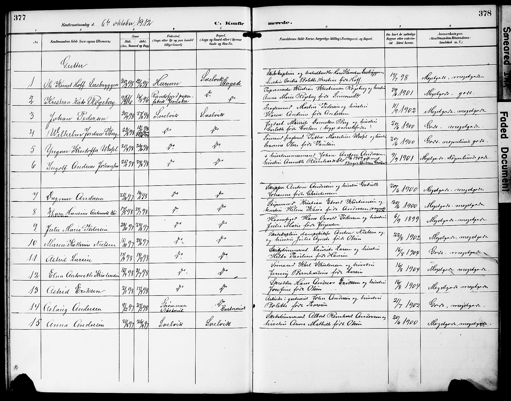 Strømm kirkebøker, AV/SAKO-A-322/G/Gb/L0002: Parish register (copy) no. II 2, 1897-1928, p. 377-378