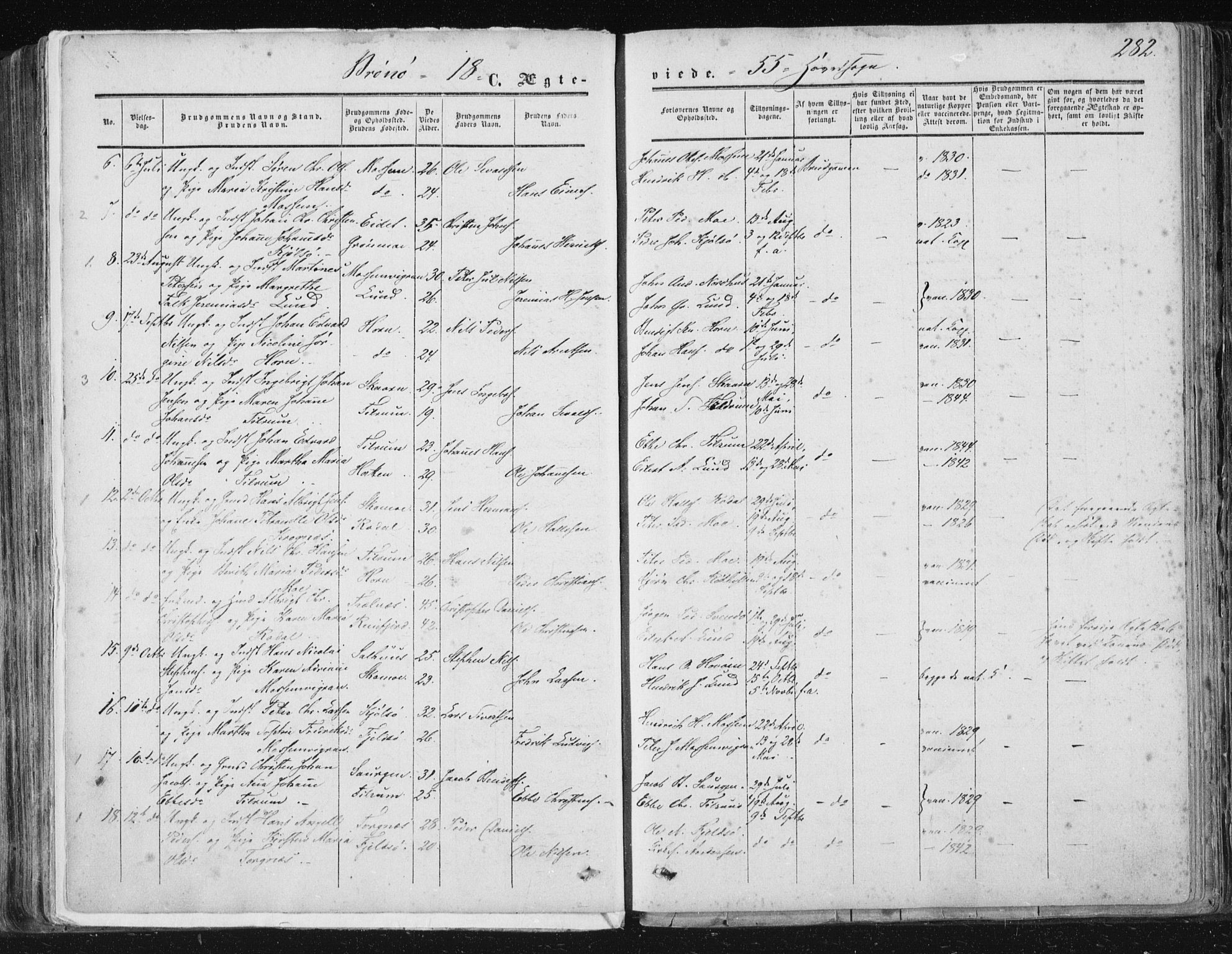 Ministerialprotokoller, klokkerbøker og fødselsregistre - Nordland, SAT/A-1459/813/L0198: Parish register (official) no. 813A08, 1834-1874, p. 282
