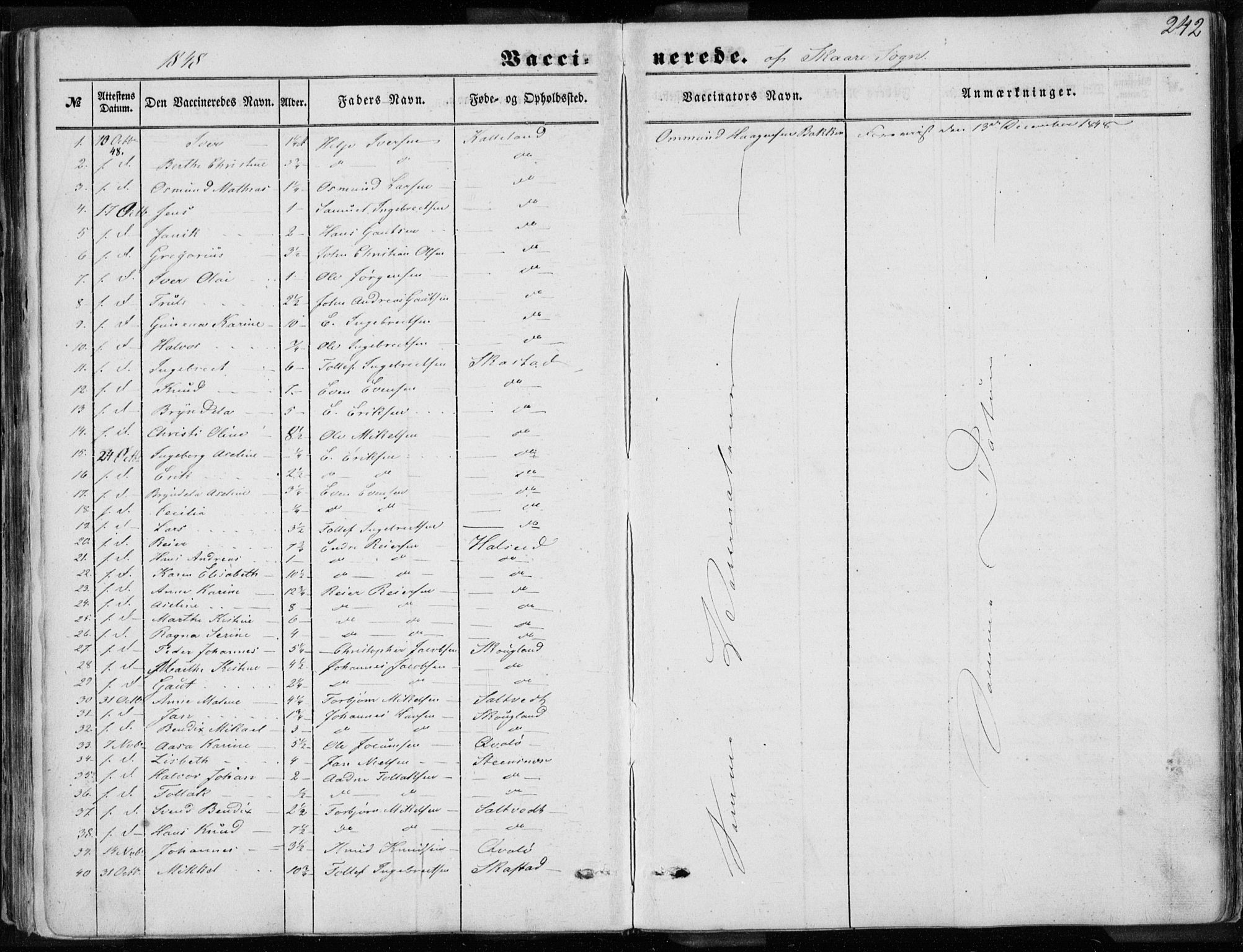 Torvastad sokneprestkontor, AV/SAST-A -101857/H/Ha/Haa/L0009: Parish register (official) no. A 9, 1847-1856, p. 242