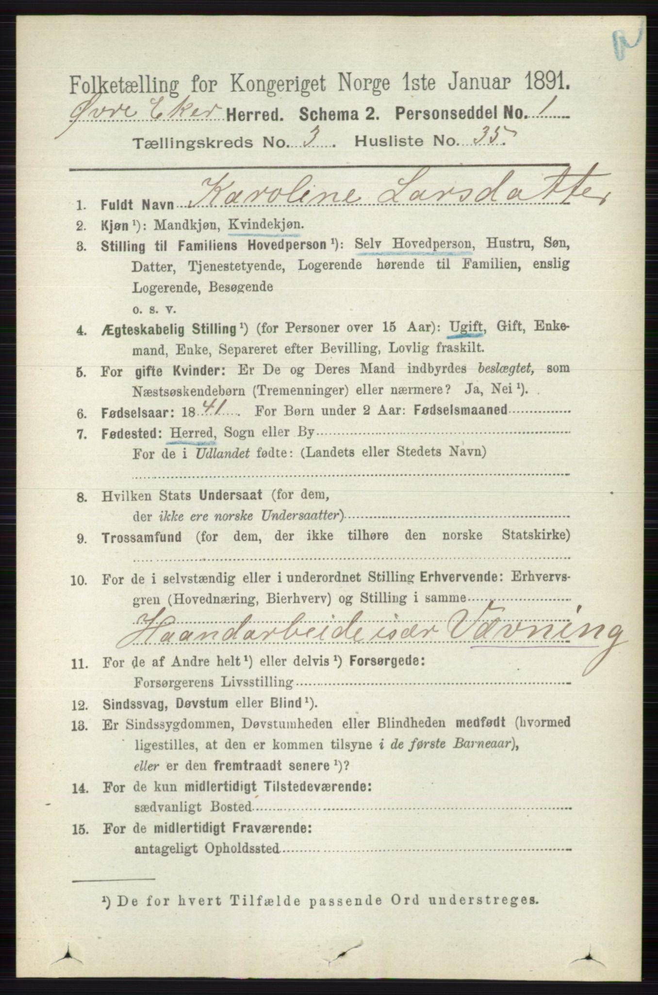 RA, 1891 census for 0624 Øvre Eiker, 1891, p. 1205