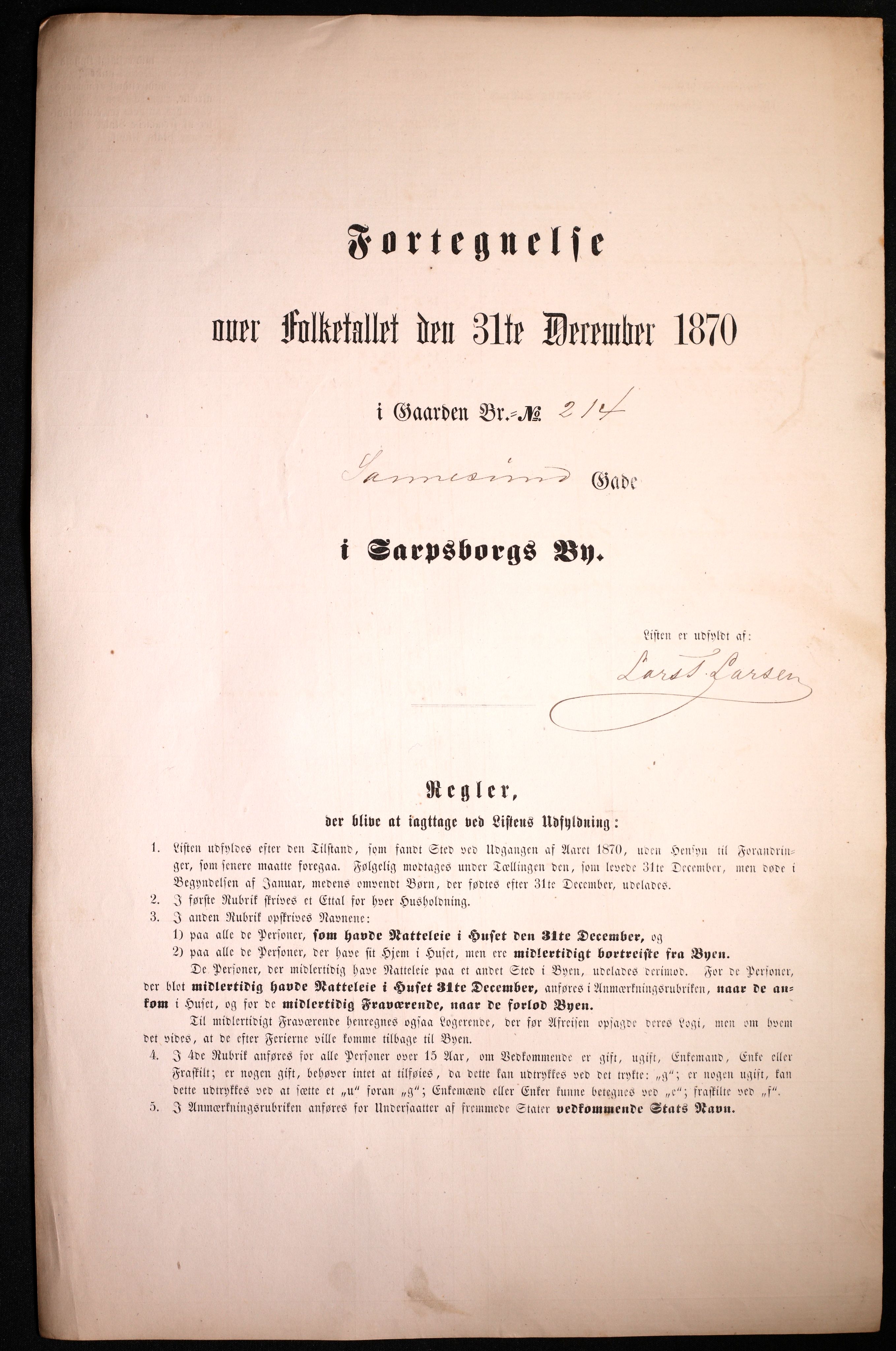 RA, 1870 census for 0102 Sarpsborg, 1870, p. 19