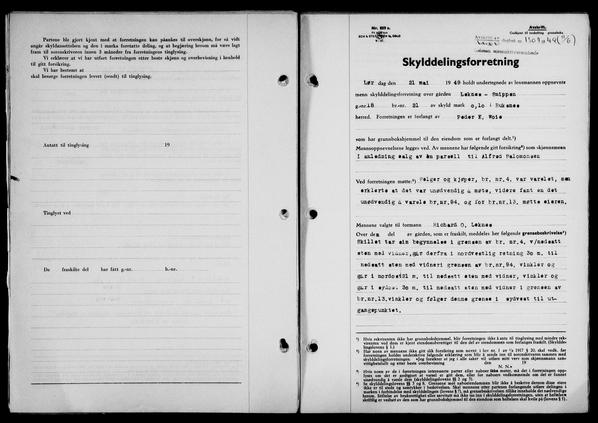 Lofoten sorenskriveri, SAT/A-0017/1/2/2C/L0021a: Mortgage book no. 21a, 1949-1949, Diary no: : 1307/1949