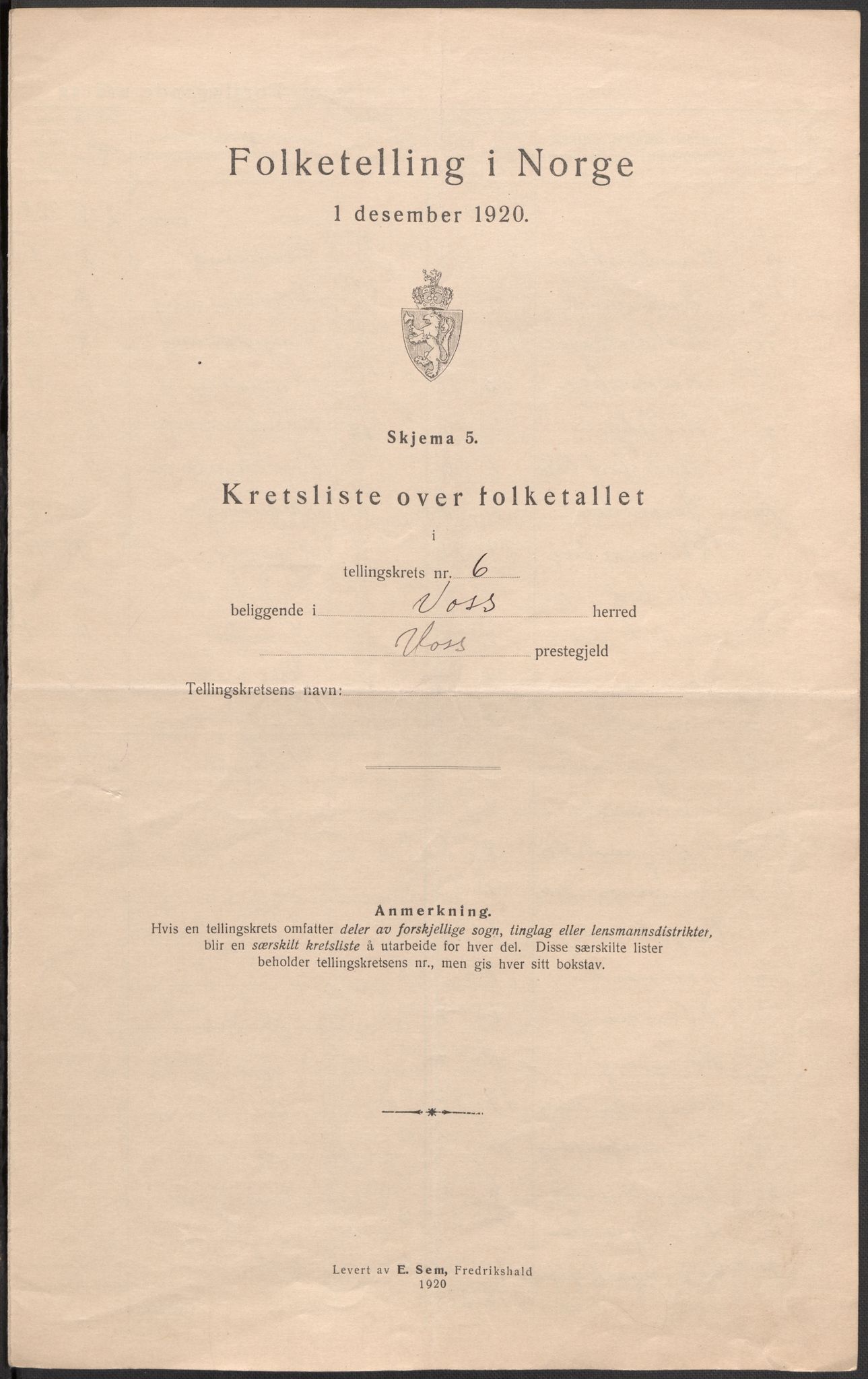 SAB, 1920 census for Voss, 1920, p. 20