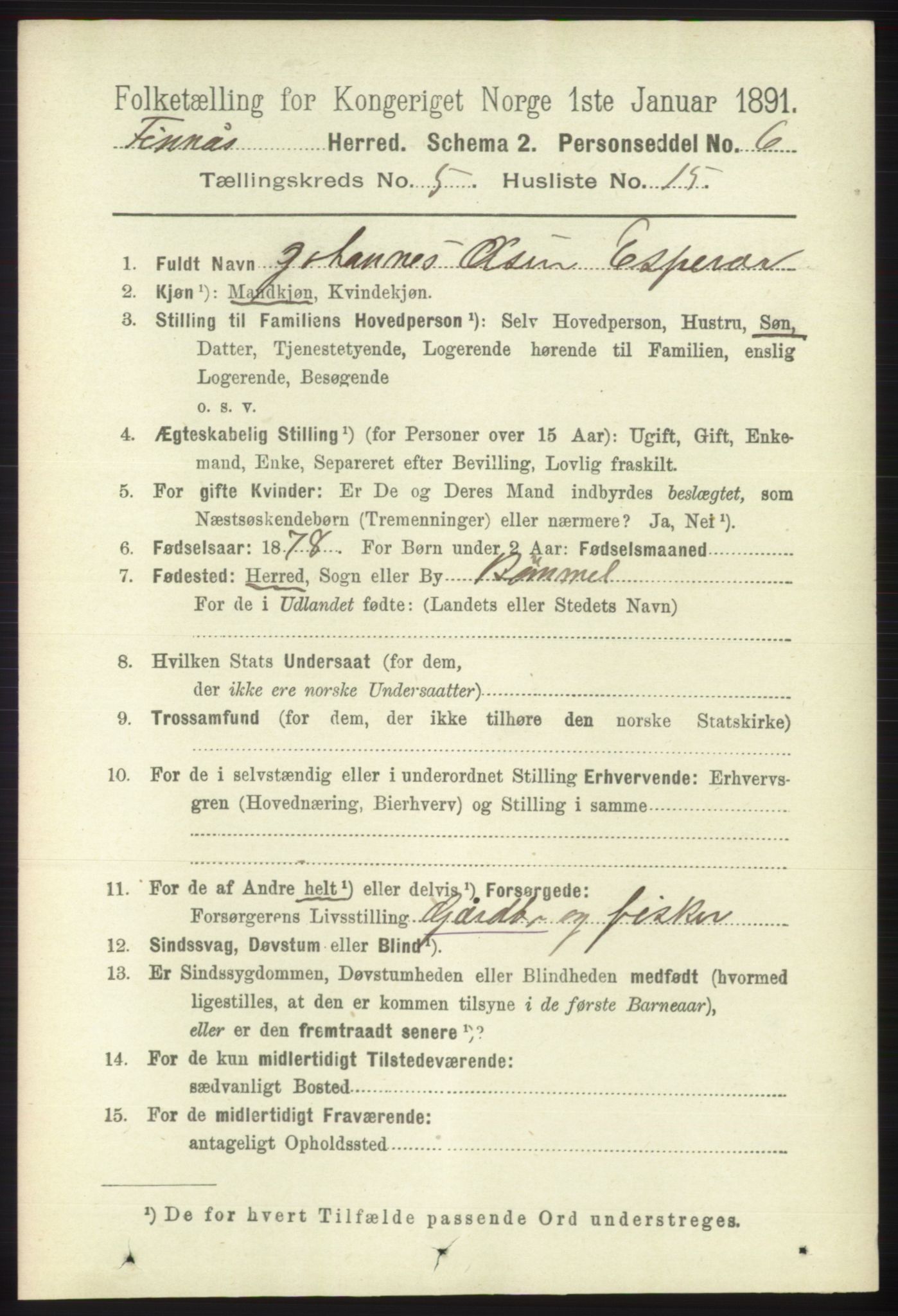 RA, 1891 census for 1218 Finnås, 1891, p. 2308