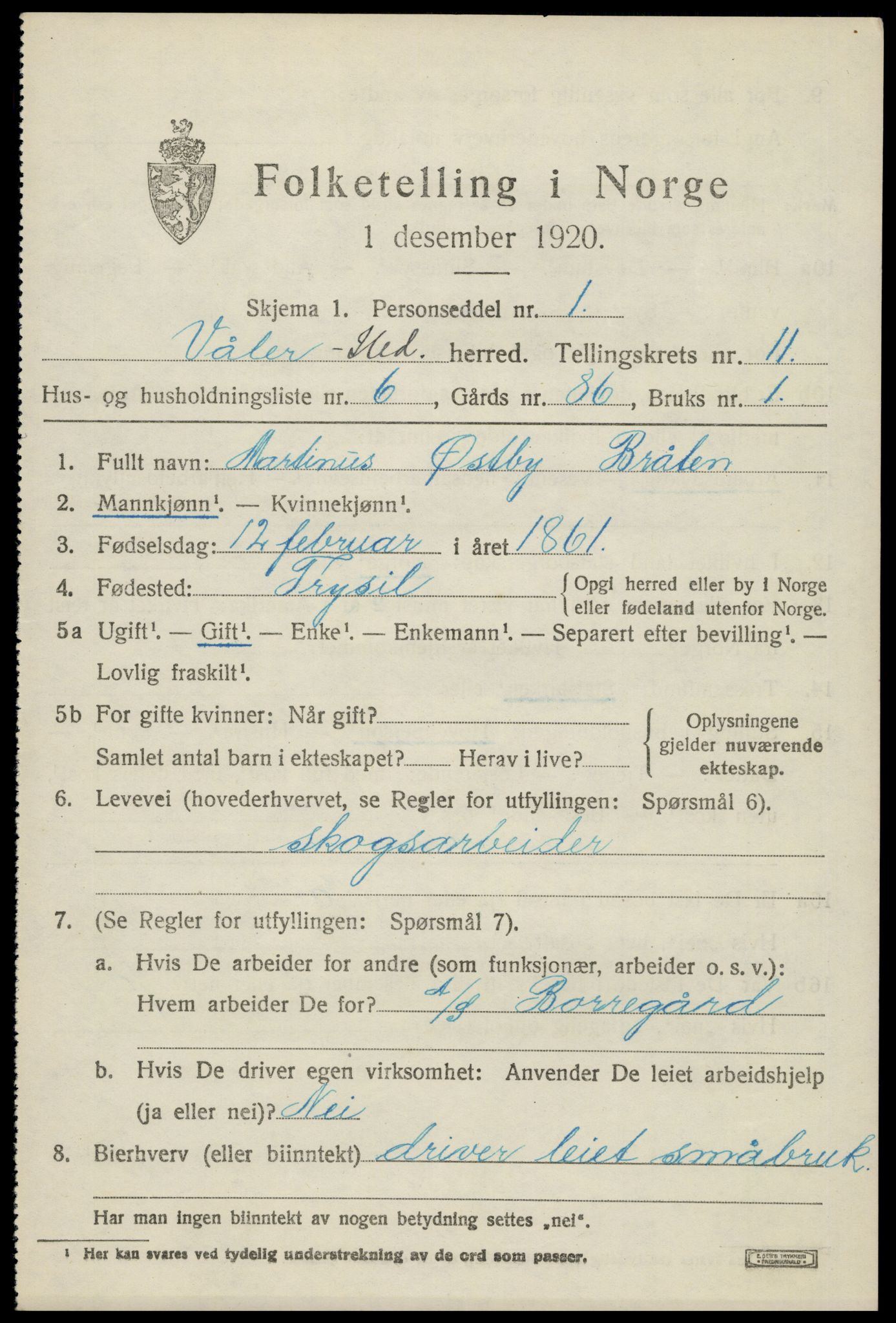 SAH, 1920 census for Våler (Hedmark), 1920, p. 10331