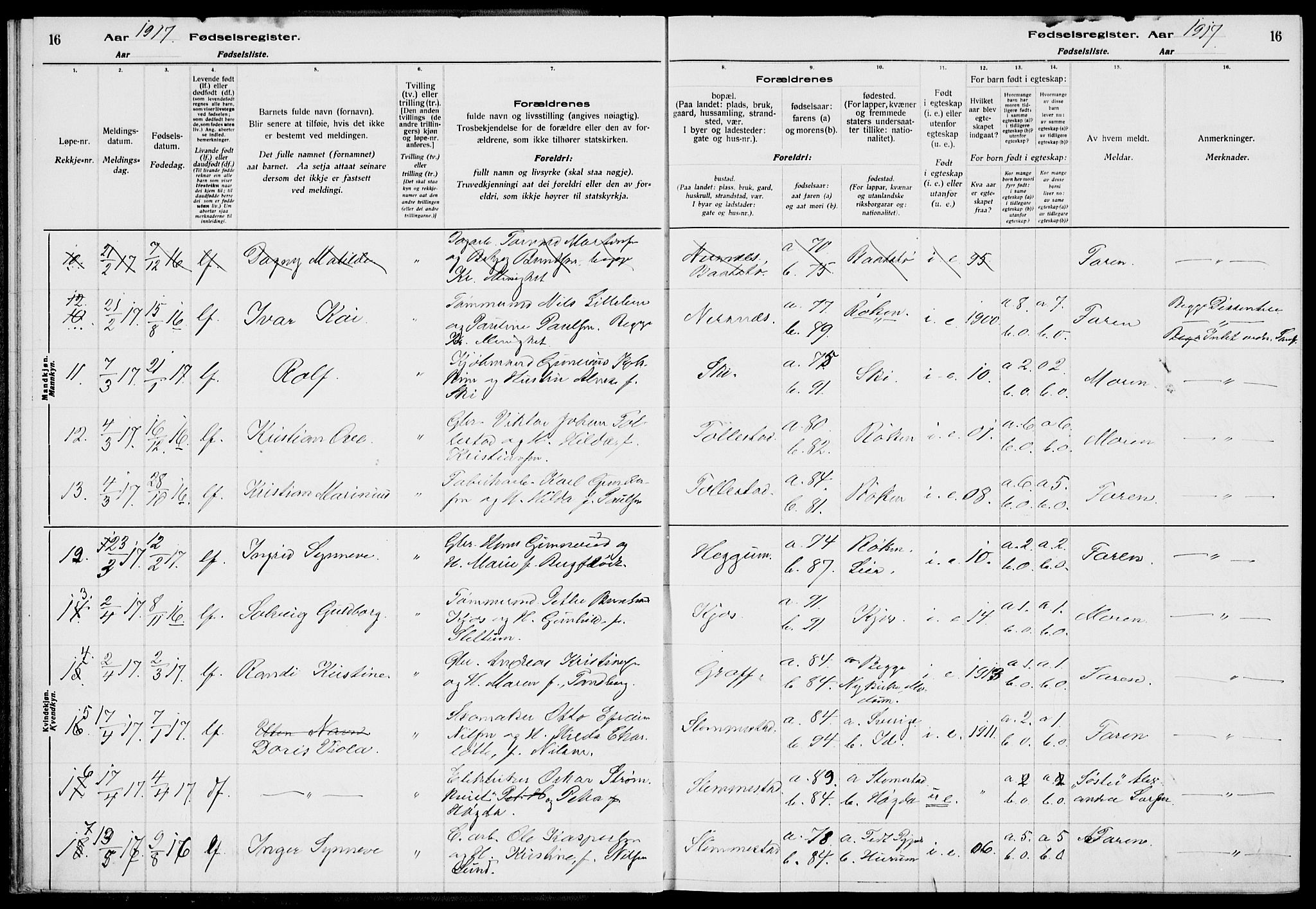 Røyken kirkebøker, AV/SAKO-A-241/J/Ja/L0001: Birth register no. 1, 1916-1927, p. 16