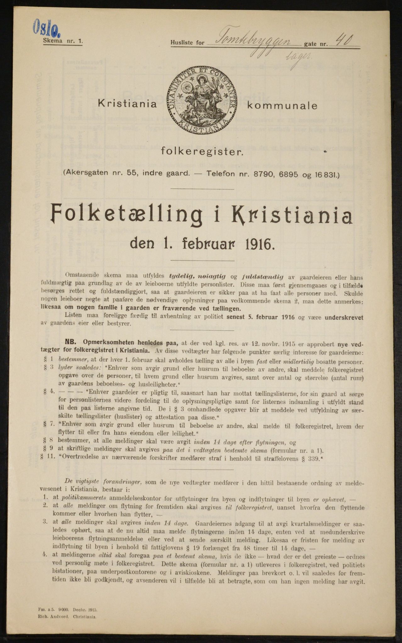 OBA, Municipal Census 1916 for Kristiania, 1916, p. 116640