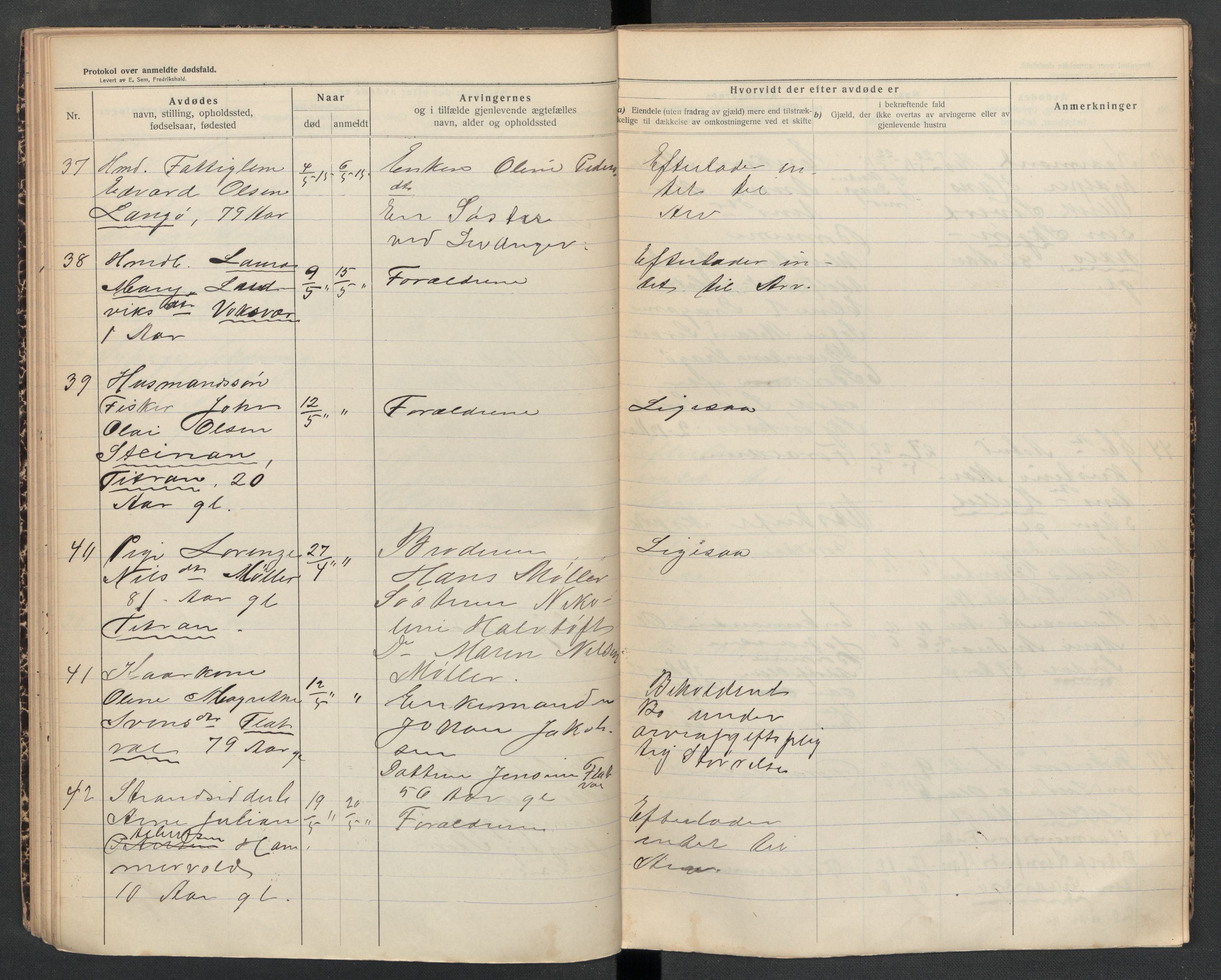 Frøya lensmannskontor, AV/SAT-A-1050/2/Ga/L0002: Dødsfallsprotokoll  (løse ark / vedlegg, se Yb 2), 1913-1918