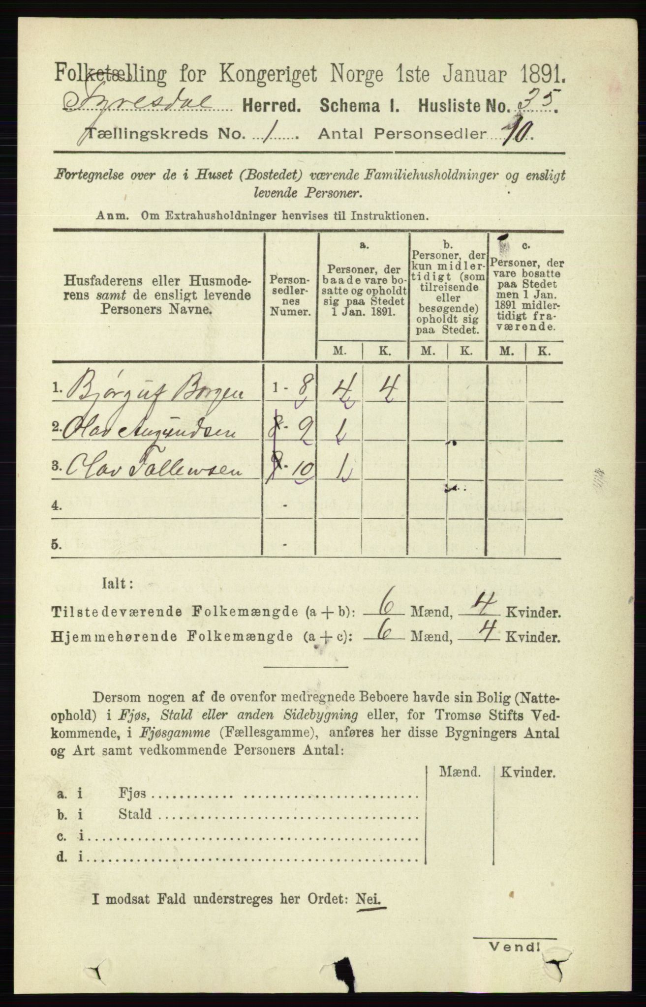 RA, 1891 census for 0831 Fyresdal, 1891, p. 58