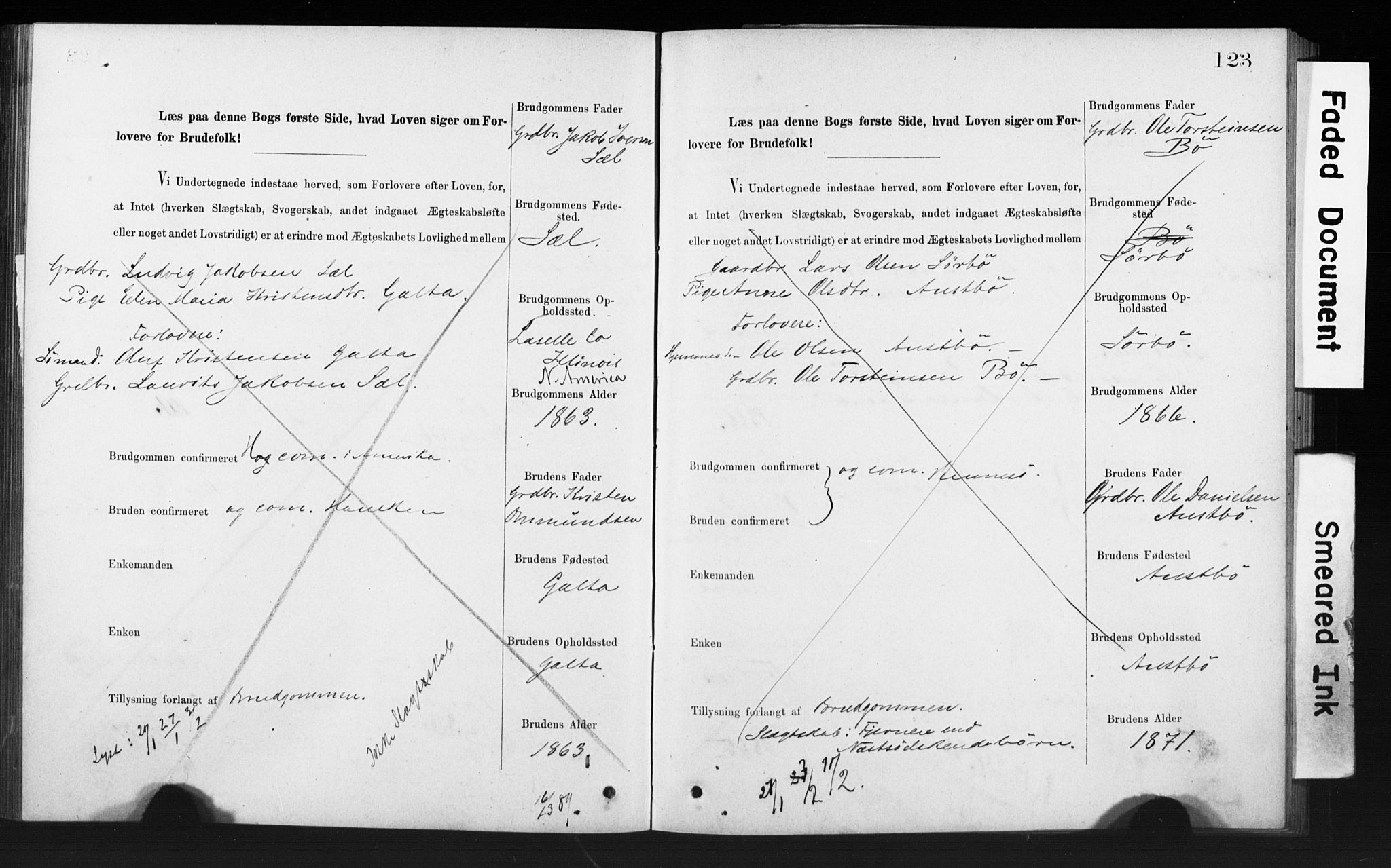 Rennesøy sokneprestkontor, AV/SAST-A -101827/I/Ie/L0001: Banns register no. 1, 1873-1898, p. 123