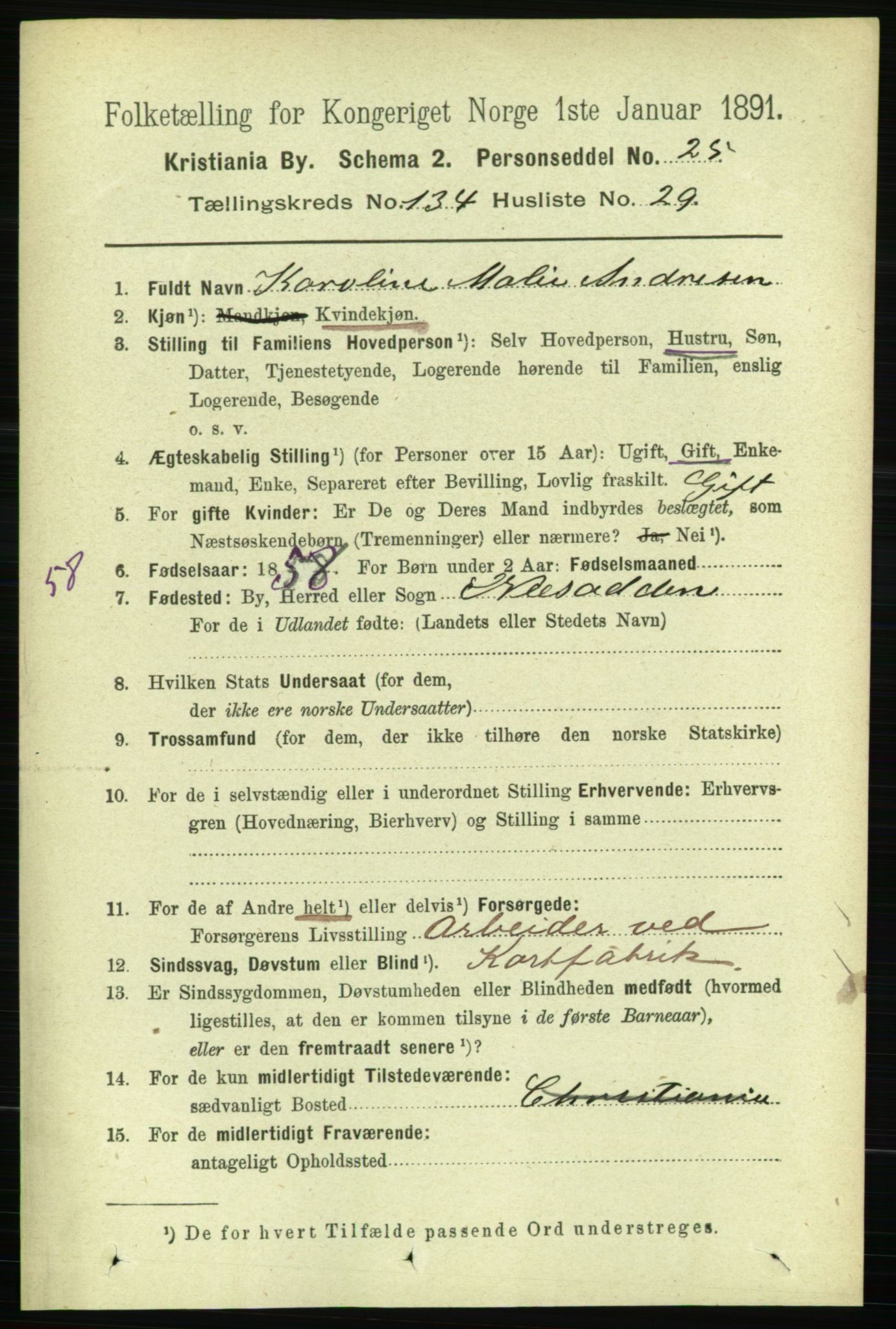 RA, 1891 census for 0301 Kristiania, 1891, p. 74078