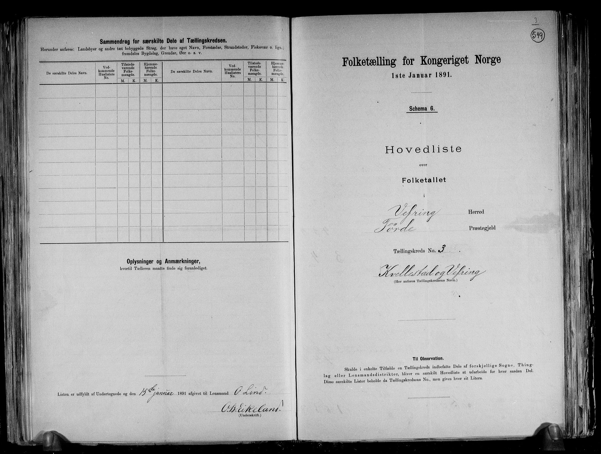 RA, 1891 census for 1434 Vevring, 1891, p. 8