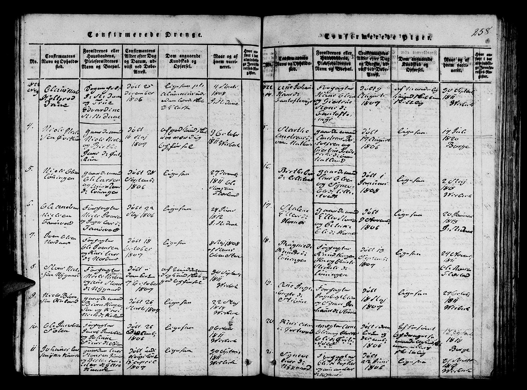 Fana Sokneprestembete, SAB/A-75101/H/Hab/Haba/L0001: Parish register (copy) no. A 1, 1816-1836, p. 258