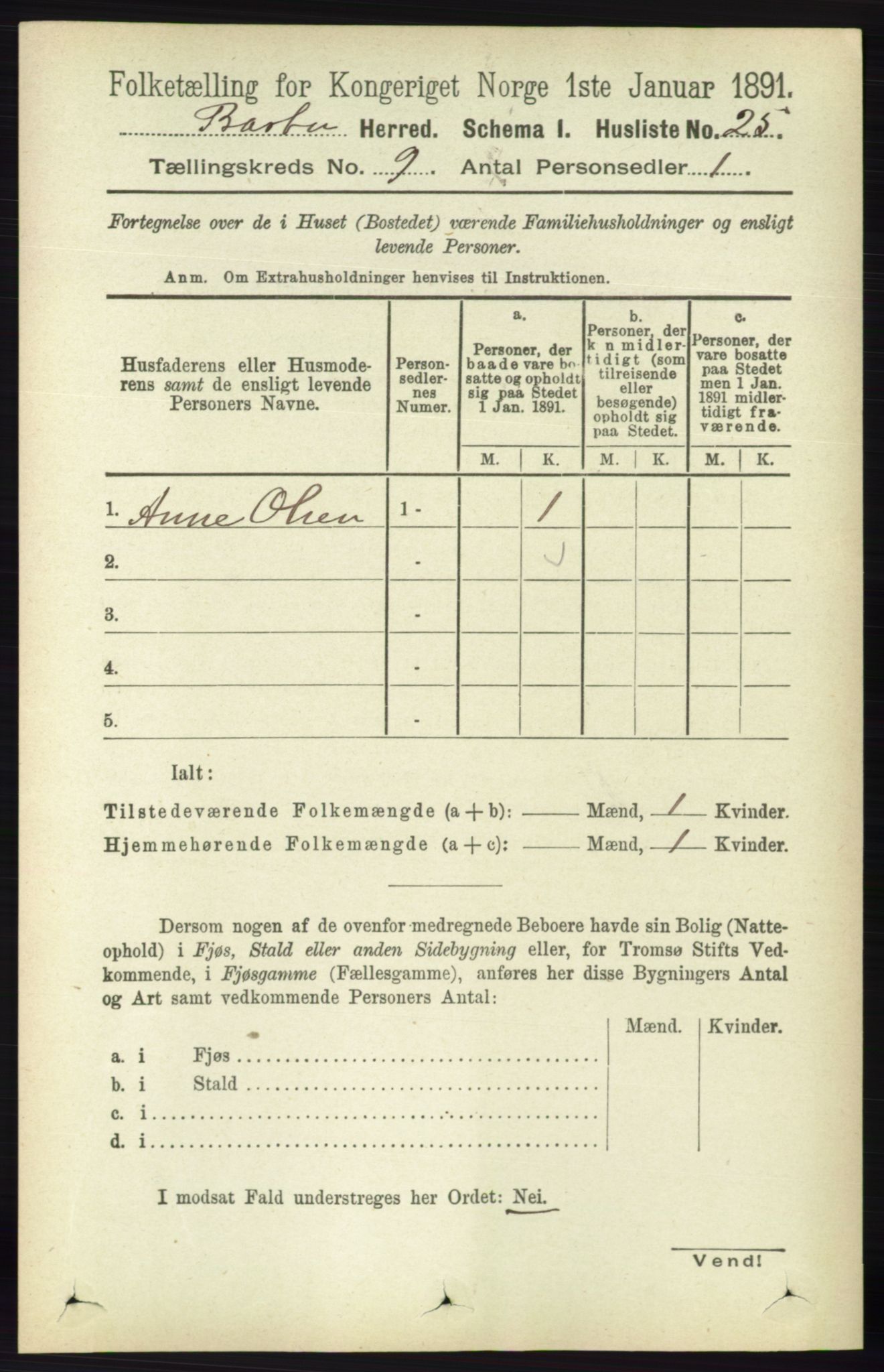 RA, 1891 census for 0990 Barbu, 1891, p. 7093