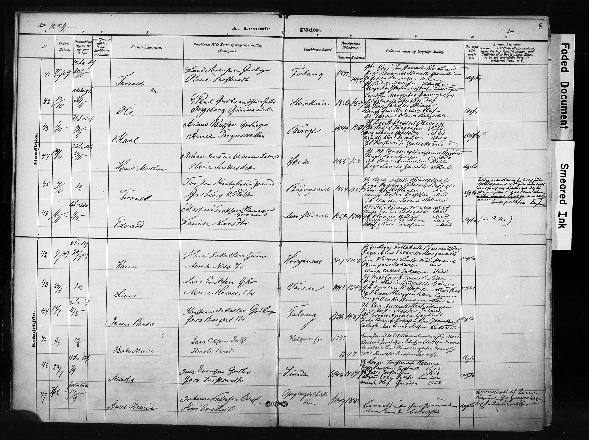 Gran prestekontor, SAH/PREST-112/H/Ha/Haa/L0017: Parish register (official) no. 17, 1889-1897, p. 8