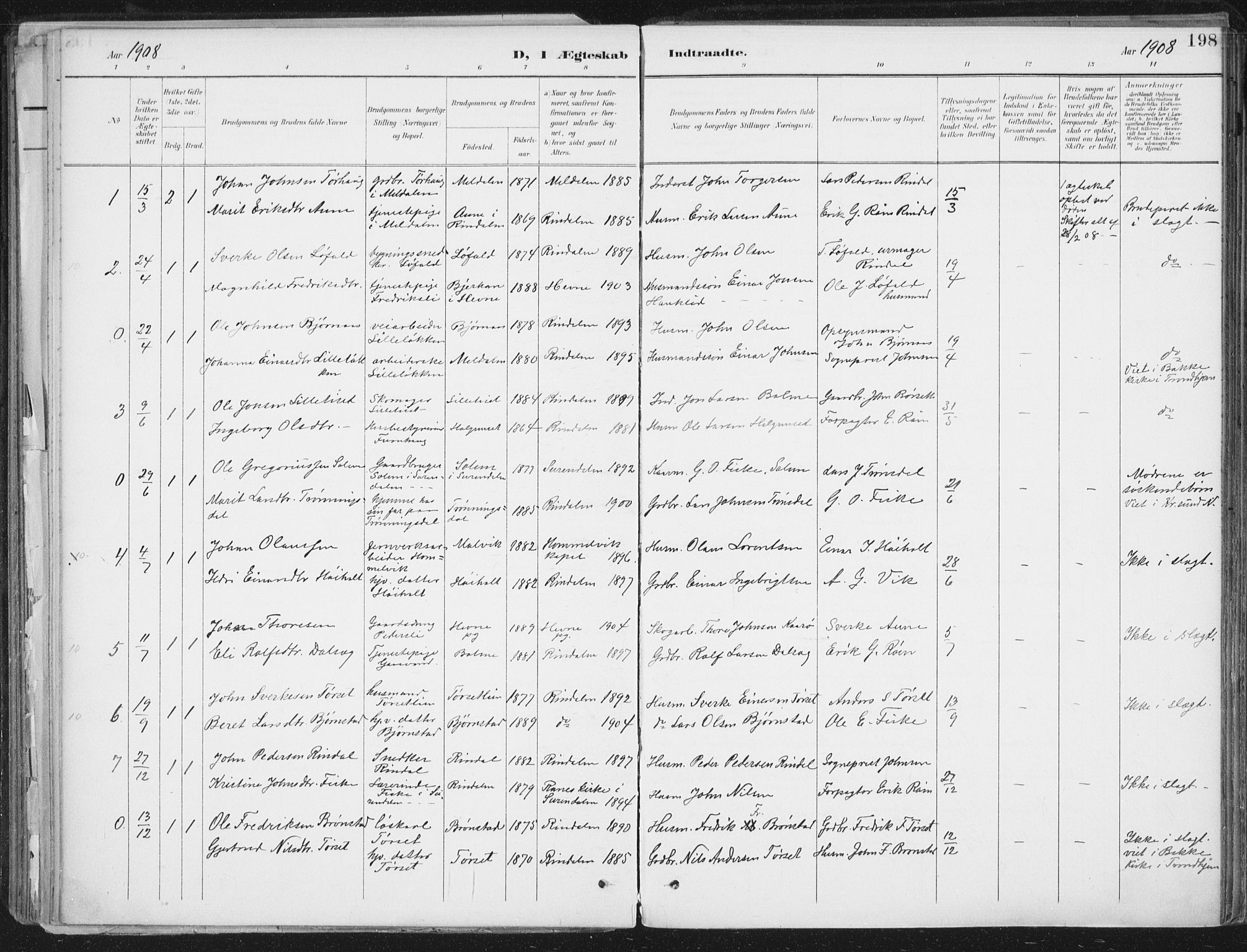 Ministerialprotokoller, klokkerbøker og fødselsregistre - Møre og Romsdal, AV/SAT-A-1454/598/L1072: Parish register (official) no. 598A06, 1896-1910, p. 198