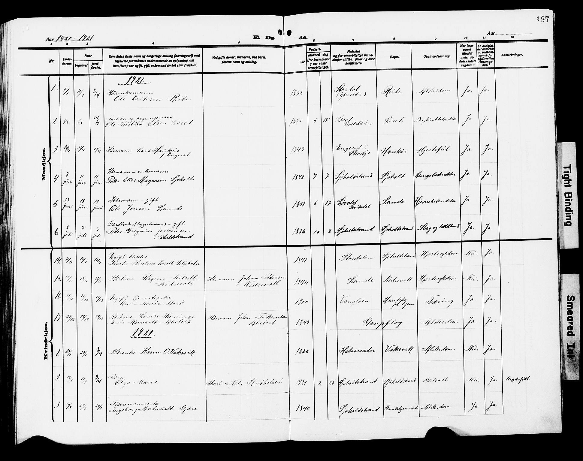 Ministerialprotokoller, klokkerbøker og fødselsregistre - Møre og Romsdal, SAT/A-1454/522/L0328: Parish register (copy) no. 522C07, 1909-1925, p. 187