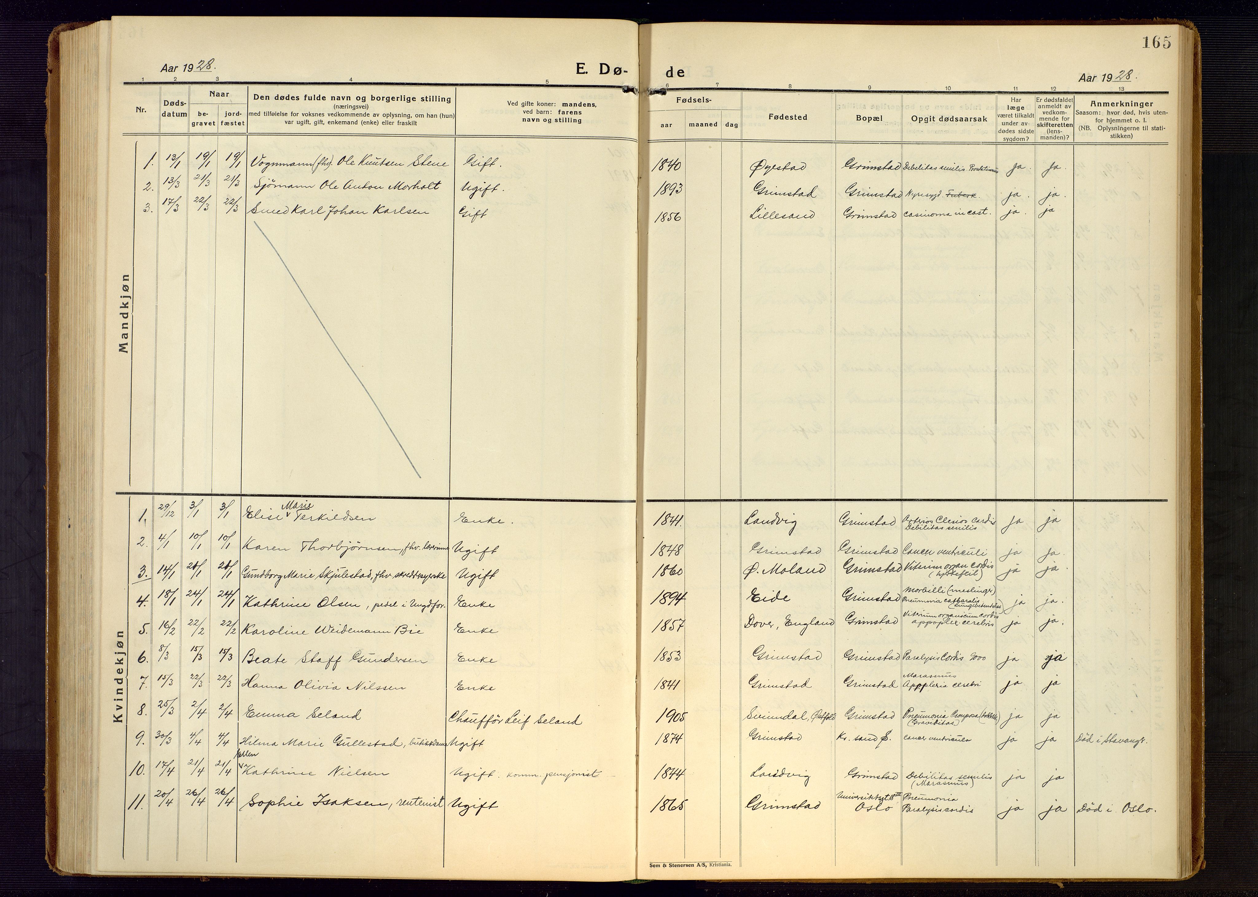 Grimstad sokneprestkontor, AV/SAK-1111-0017/F/Fb/L0002: Parish register (copy) no. B 2, 1923-1949, p. 165