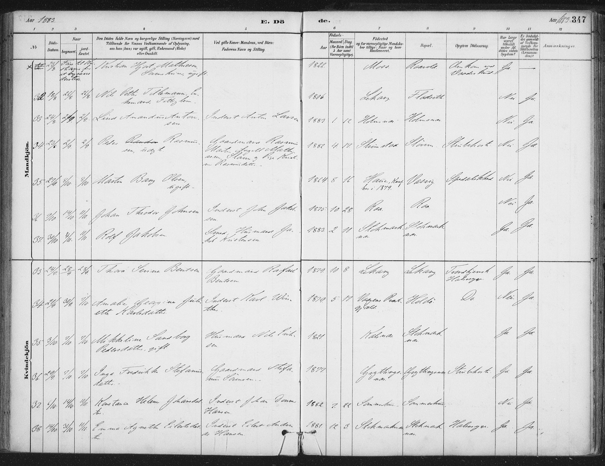 Ministerialprotokoller, klokkerbøker og fødselsregistre - Nordland, AV/SAT-A-1459/888/L1244: Parish register (official) no. 888A10, 1880-1890, p. 347