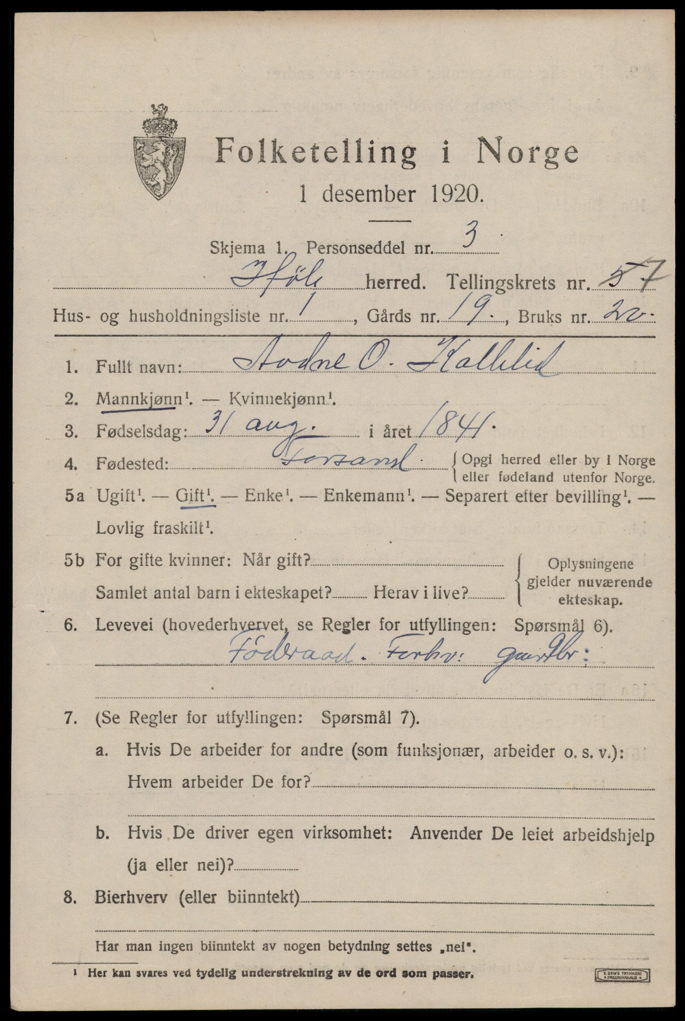 SAST, 1920 census for Høle, 1920, p. 2019