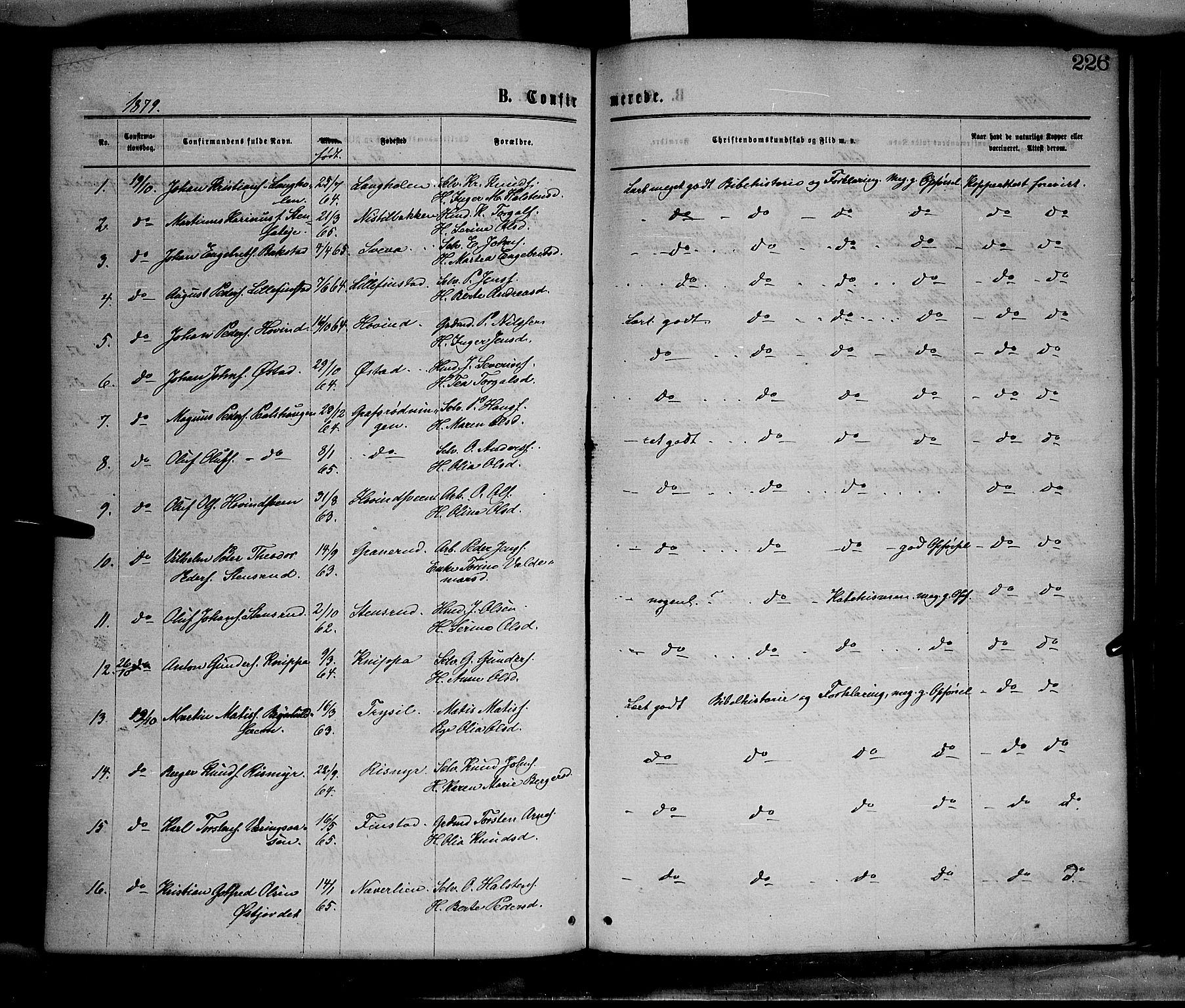 Elverum prestekontor, AV/SAH-PREST-044/H/Ha/Haa/L0011: Parish register (official) no. 11, 1869-1879, p. 226