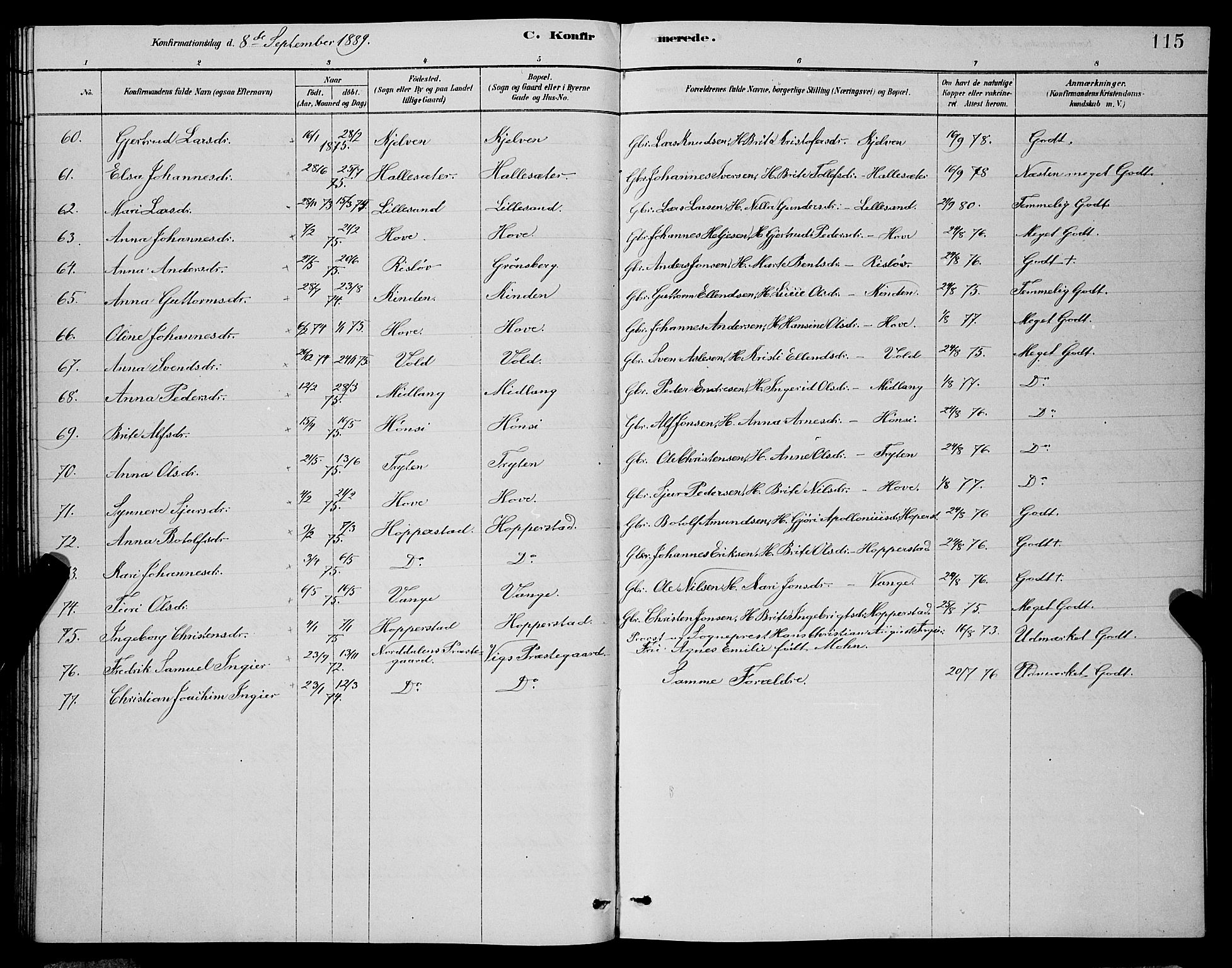 Vik sokneprestembete, AV/SAB-A-81501/H/Hab/Haba/L0003: Parish register (copy) no. A 3, 1878-1894, p. 115