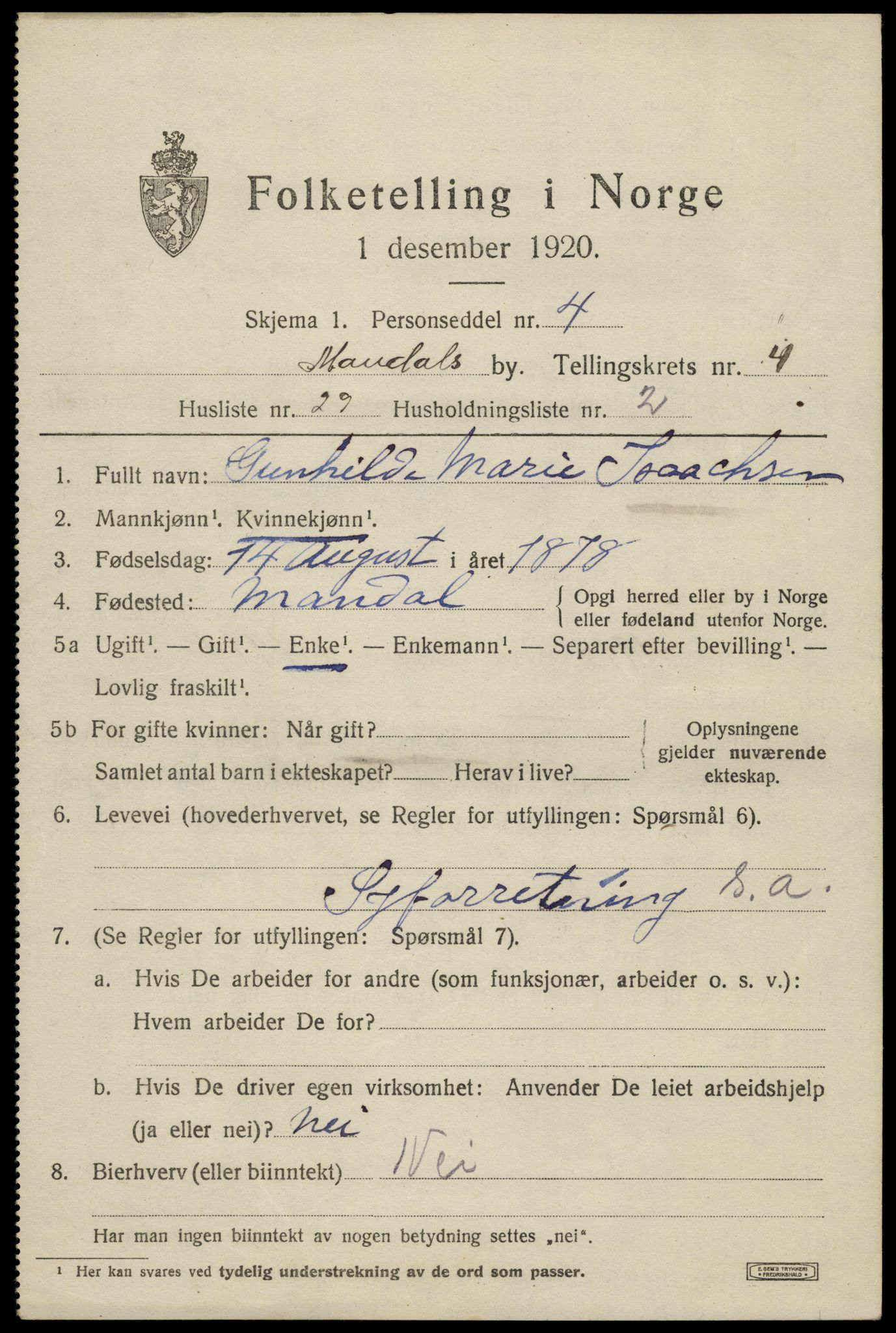 SAK, 1920 census for Mandal, 1920, p. 7301