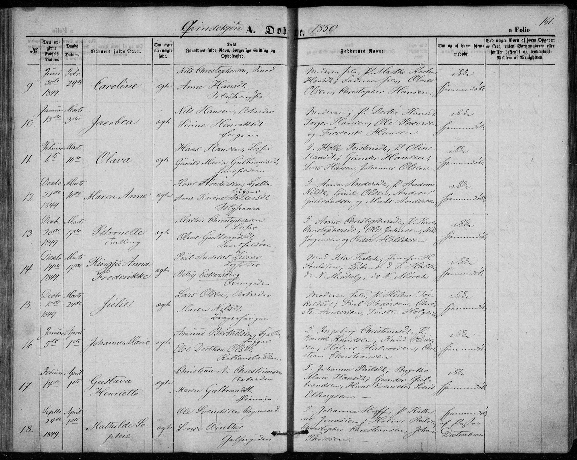 Bragernes kirkebøker, SAKO/A-6/F/Fb/L0002: Parish register (official) no. II 2, 1848-1859, p. 161