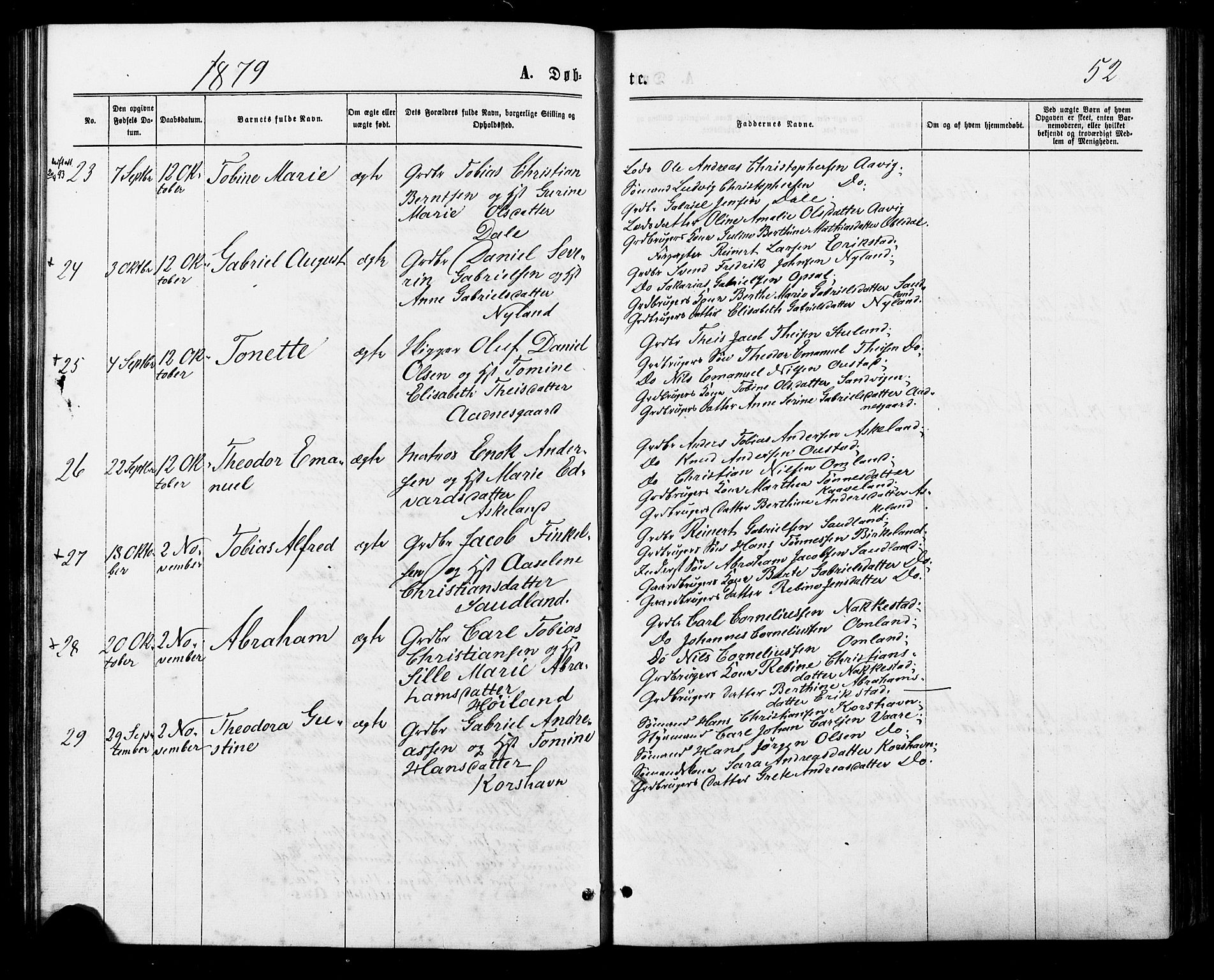 Lyngdal sokneprestkontor, AV/SAK-1111-0029/F/Fa/Faa/L0003: Parish register (official) no. A 3, 1871-1882, p. 52