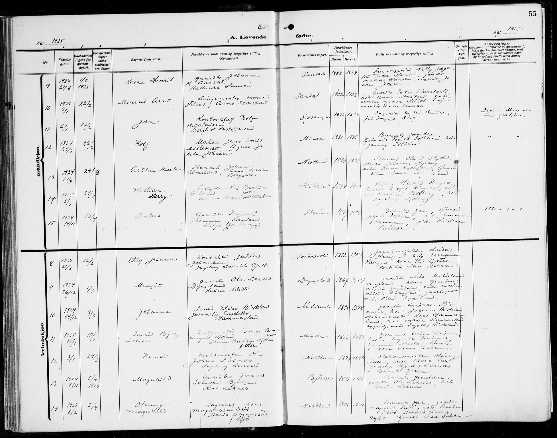 Fana Sokneprestembete, AV/SAB-A-75101/H/Haa/Haaj/L0001: Parish register (official) no. J 1, 1921-1935, p. 55