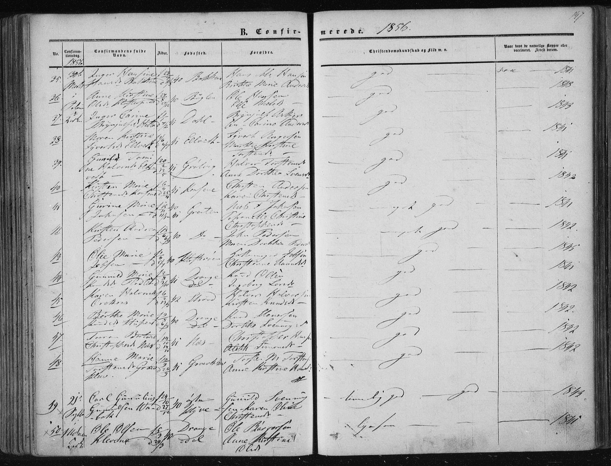 Solum kirkebøker, AV/SAKO-A-306/F/Fa/L0007: Parish register (official) no. I 7, 1856-1864, p. 147