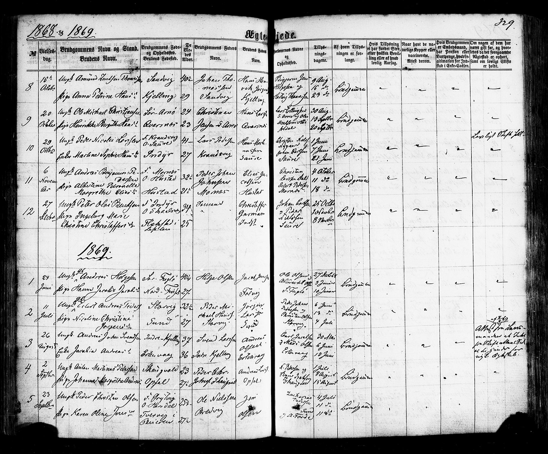 Ministerialprotokoller, klokkerbøker og fødselsregistre - Nordland, SAT/A-1459/805/L0098: Parish register (official) no. 805A05, 1862-1879, p. 329