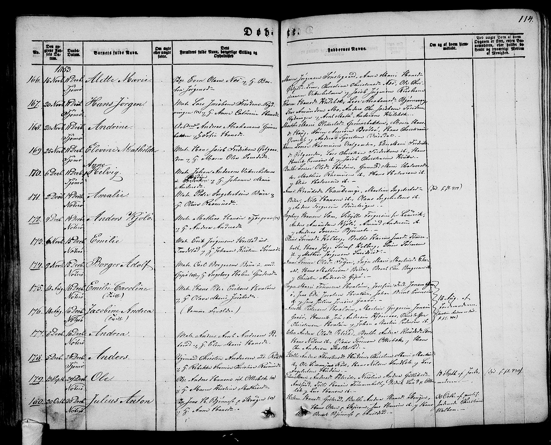 Nøtterøy kirkebøker, AV/SAKO-A-354/G/Ga/L0001: Parish register (copy) no. I 1, 1844-1859, p. 114