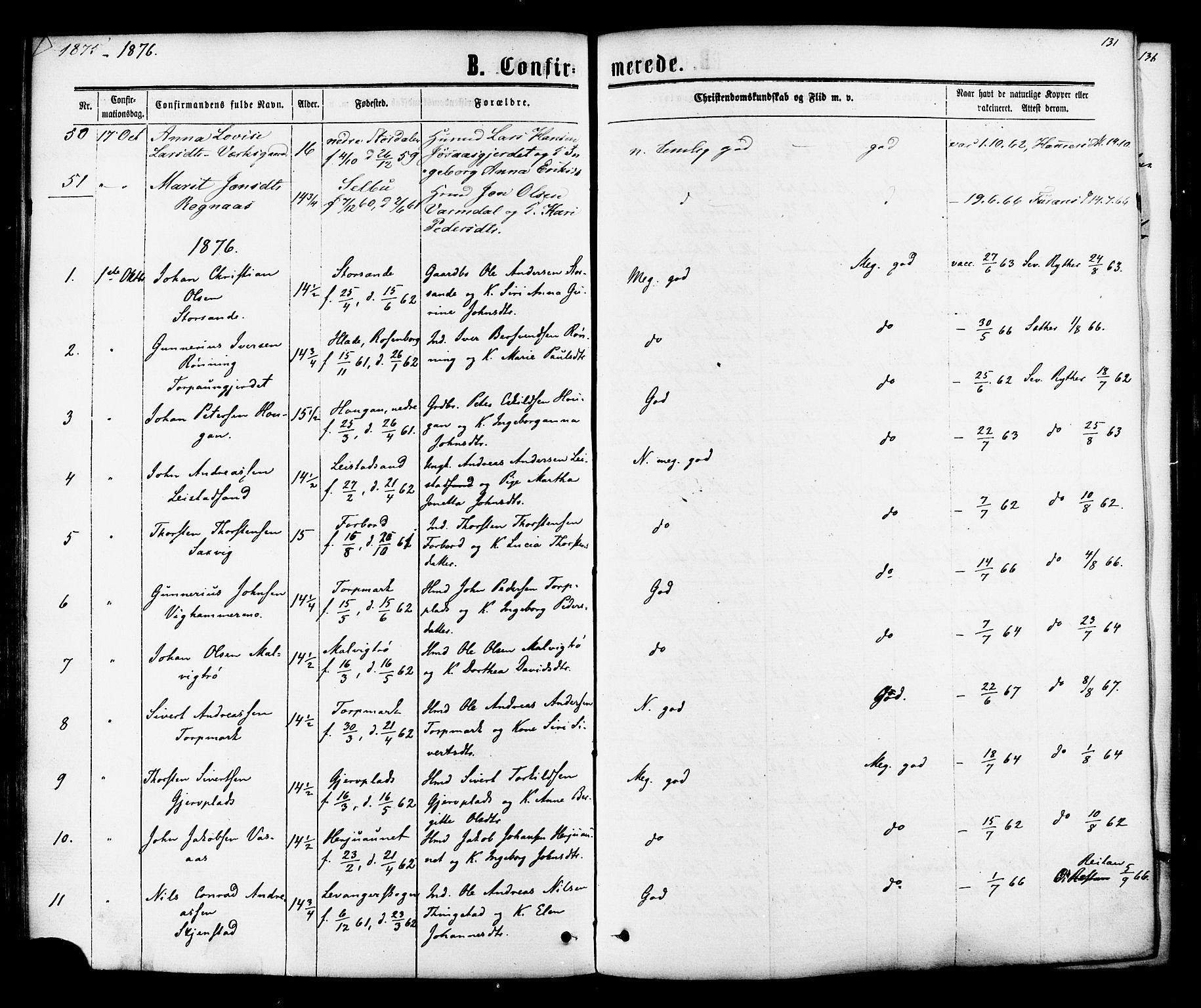 Ministerialprotokoller, klokkerbøker og fødselsregistre - Sør-Trøndelag, AV/SAT-A-1456/616/L0409: Parish register (official) no. 616A06, 1865-1877, p. 131