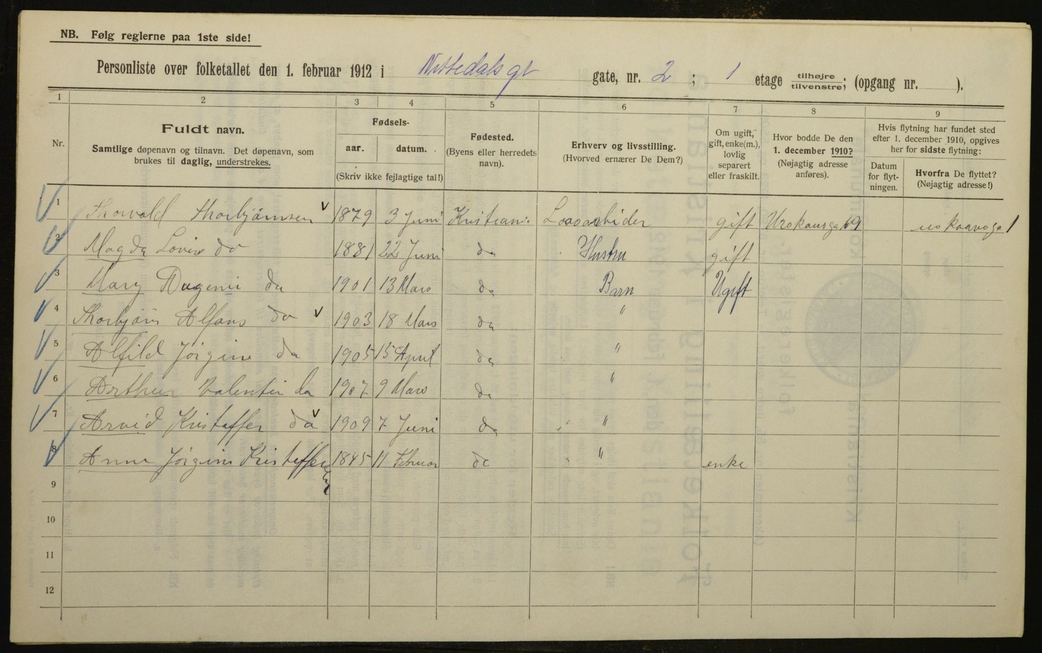 OBA, Municipal Census 1912 for Kristiania, 1912, p. 71805