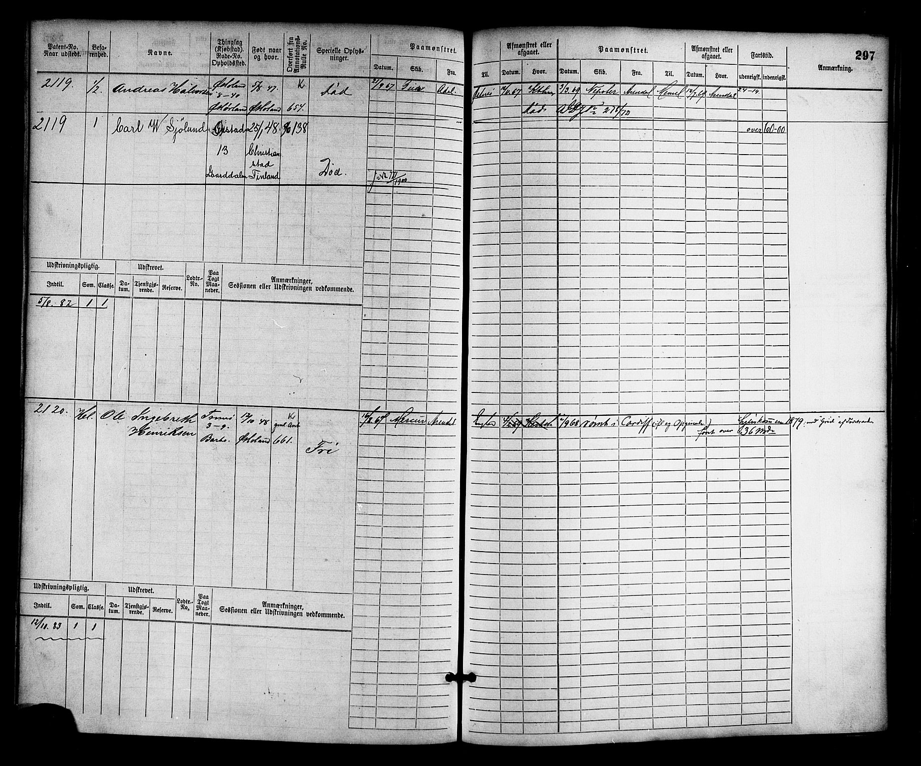 Arendal mønstringskrets, AV/SAK-2031-0012/F/Fb/L0012: Hovedrulle nr 1529-2290, S-10, 1868-1885, p. 307