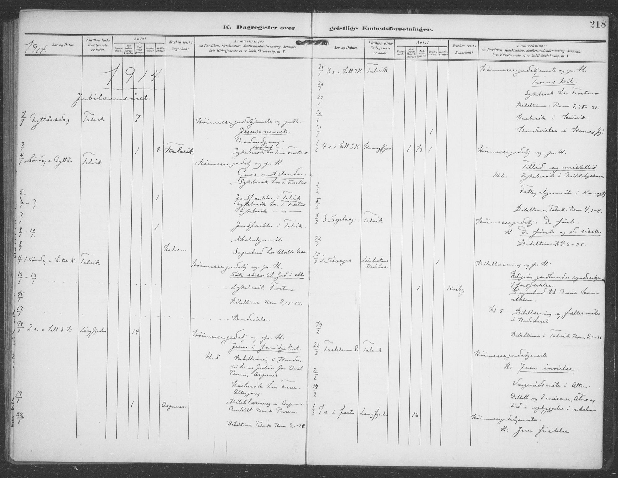 Talvik sokneprestkontor, SATØ/S-1337/H/Ha/L0017kirke: Parish register (official) no. 17, 1906-1915, p. 218