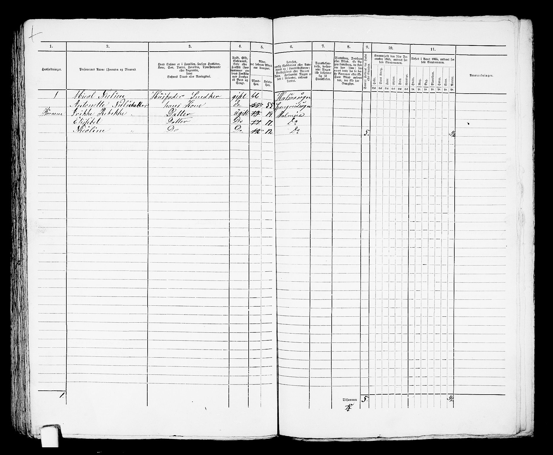 RA, 1865 census for Mandal/Mandal, 1865, p. 885